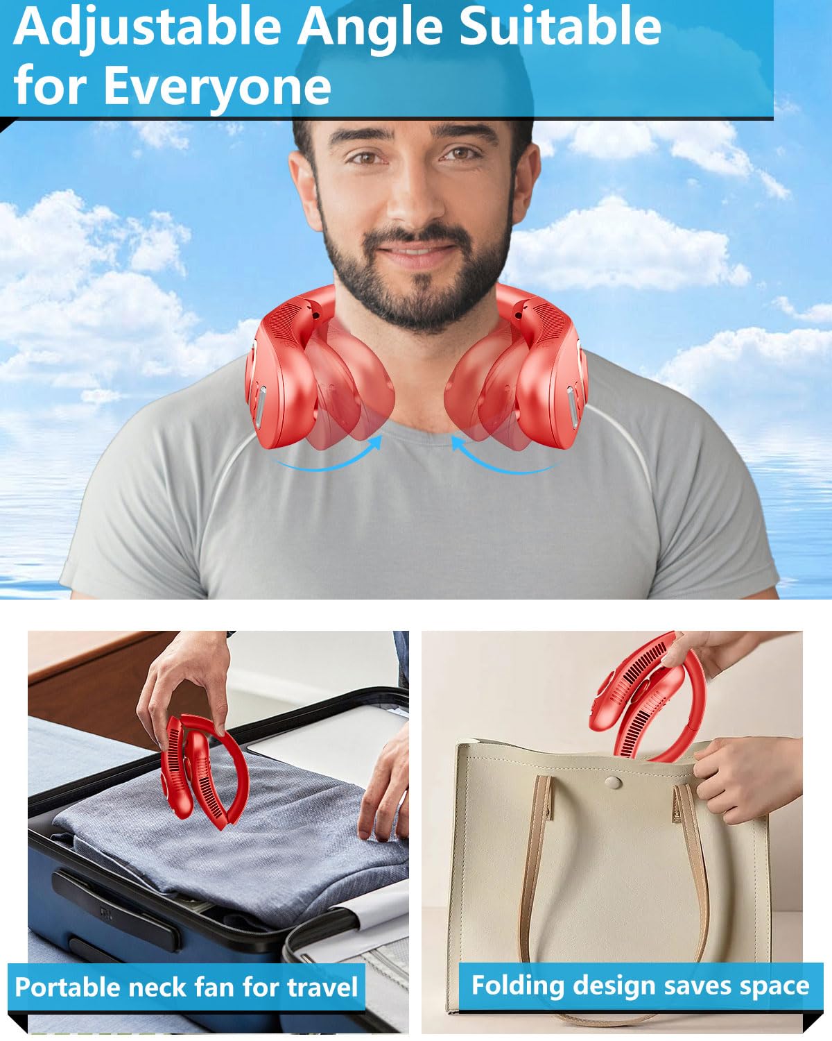 Portable Neck Fan with Mister,Hands Free Bladeless Neck Fan with LED Display&4 Fan Speeds, Neck AC Fan with Water Mist,Foldaway Face Fan with Mist Birthday Gifts for Women Men Adult Girl Boy Teen Red