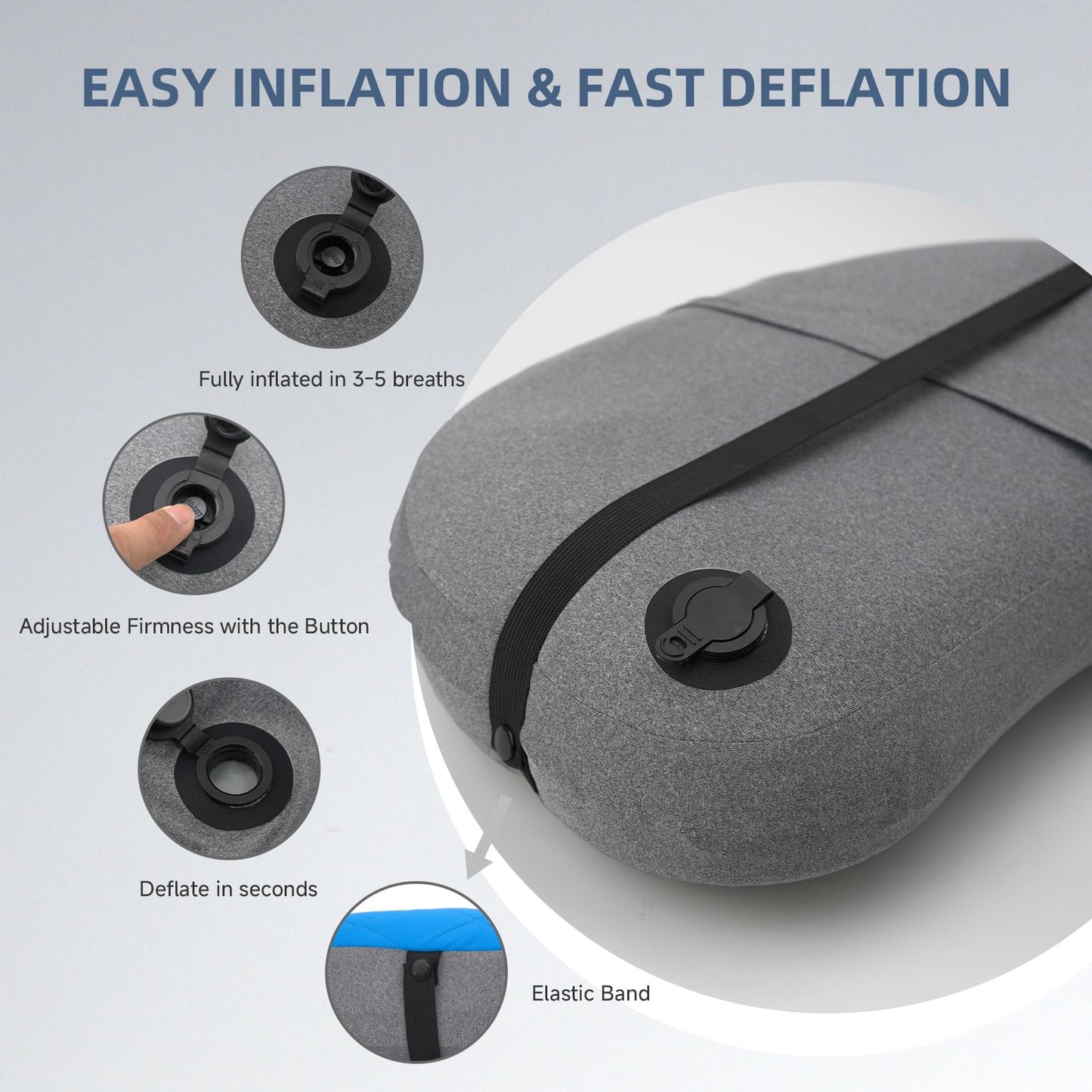 AIRSPIRIT Ultralight Camping Pillow Inflatable with Removable Washable Cover, Compact Travel Pillow for Neck Support, Hiking, Backpacking, Office, Airplane, Car & Beach - Adjustable Firmness (Blue)