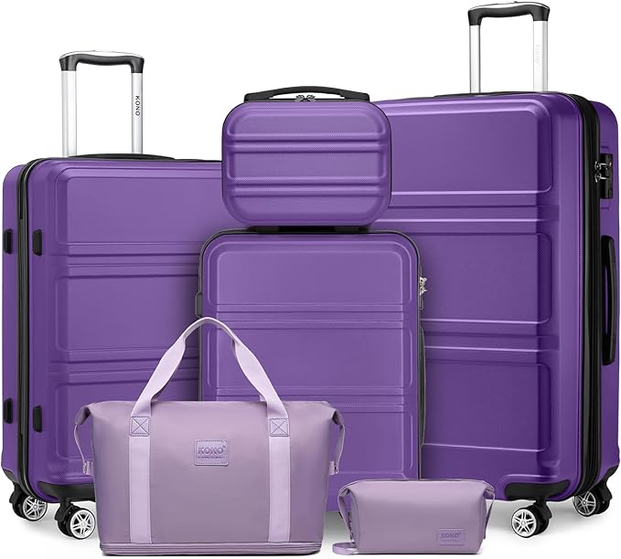 Kono Suitcase Set 3 Piece Luggage Set Expandable(only 28") Carry On Hardside Luggage with TSA Lock Spinner Wheels (Purple, 6 piece set)