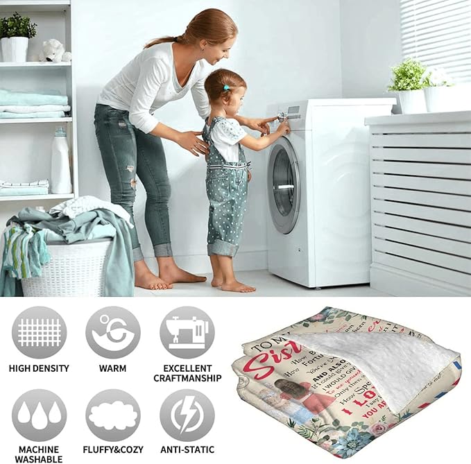 to My Sister Blanket Birthday Gift, Flower Sister Christmas Blanket Gift, Ultral Soft Cozy Warm Flannel Fleece to My Bestie Blanket Suit for Sofa, Couch, Bed, Travel, Sofa 50"x40" S for Kids/Child