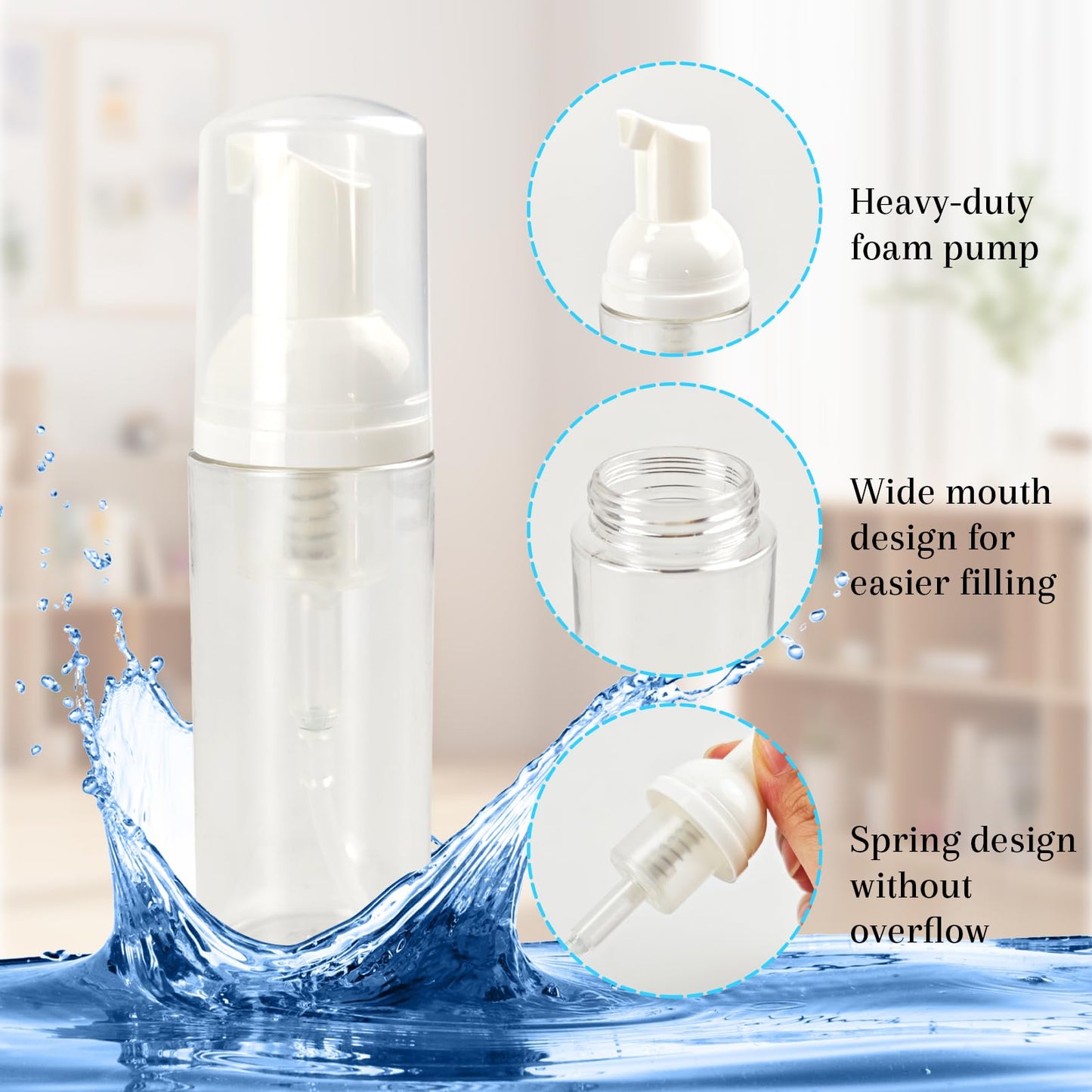 Daxilonyz 60ml/6oz Travel Foam Pump Bottle Clear Refillable Mini Foam Pump Containers for Face Wash,Skincar, Lash Shampoo & Skincare (6, transparent)