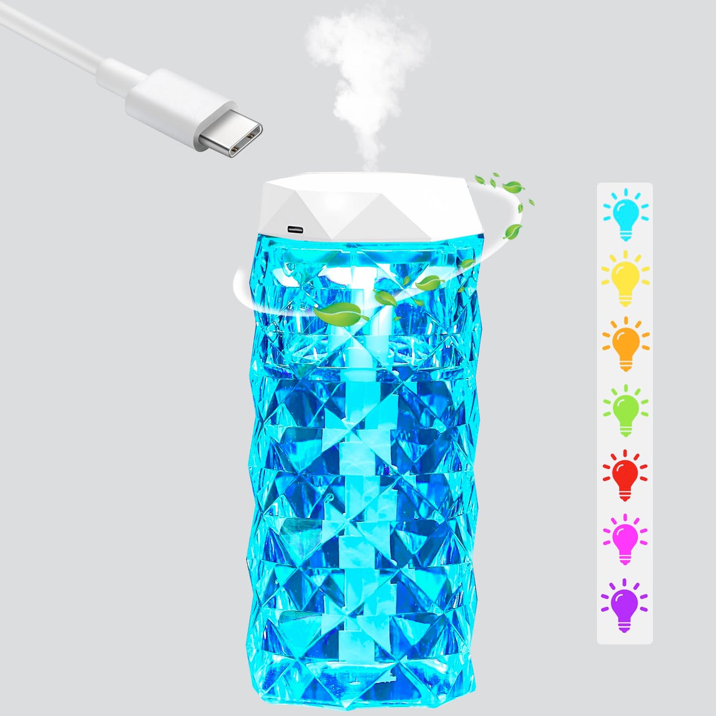 Colorful Portable Humidifier Cool mist small humidifiers for bedroom(400ml) desk personal LED Humidifiers, 4 Modes Super Quiet, automatic shutdown, suitable for home, office, travel use with USB cable
