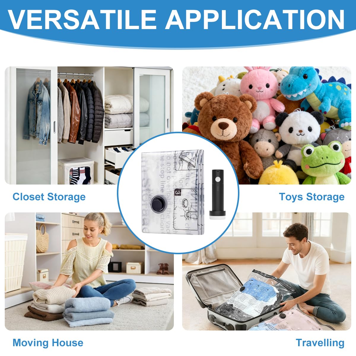 Space Saver Vacuum Storage Bag With Pump for Clothing,Travel Vacuum Seal Bag Vacuum Packing Bags for Luggage, Blankets, Bedding and Home Storage (10 Small)