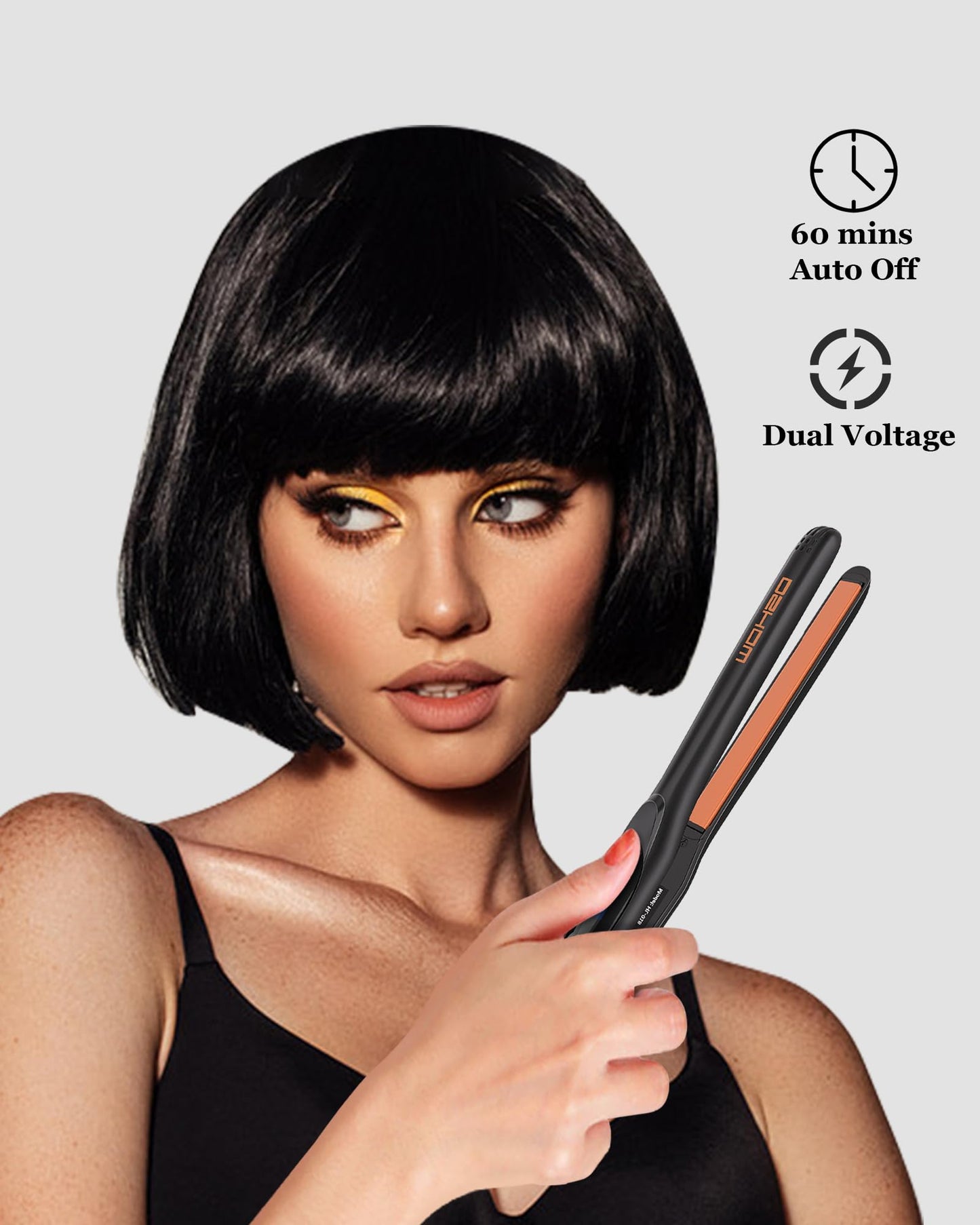 DSHOW 1/2" Flat Iron, Small Flat Iron Hair Straightener for Short Hair, Tourmaline Ceramic Mini Travel Hair Straightener with a Pouch, 6 Temperature, Dual Voltage (Black)