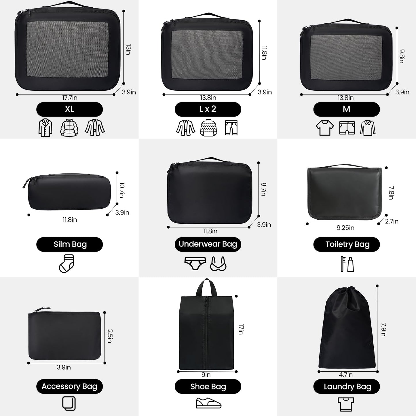 Packing Cubes for Travel | 10 Set, 8 Set |Durable Luggage Organizer 4 Size(Extra Large, Large, Medium, Small),Comprehensive Cubes for Toiletry,Underwear, Shoe,Travel Essentials,Efficient Women Gifts