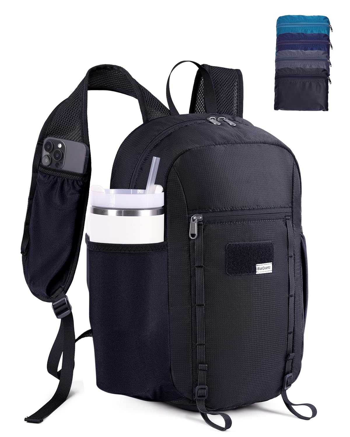 Blue Quartz 15L Small Hiking Backpack with Chest Pockets for Phone, Ultralight Hiking Daypack with Sternum Straps, Lightweight Foldable Packable Back Pack for Women Men(patent pending)