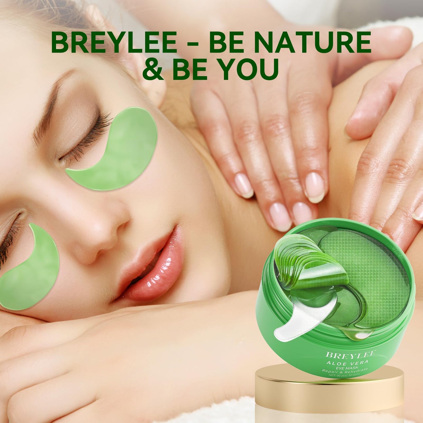 BREYLEE Aloe Vera Eye Masks– 60 Pcs - Puffy Eyes and Dark Circles Treatments – Look Younger and Reduce Wrinkles and Fine Lines Undereye, Improve and Firm eye Skin - Pure Natural Material Extraction