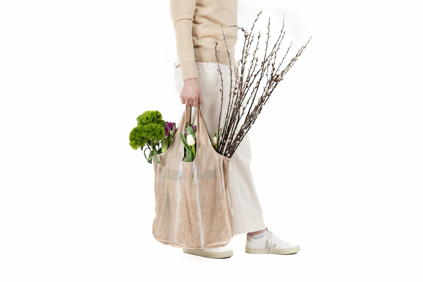 Pure Sage Reusable Grocery Bag - Stylish Shopping Bag for Groceries - Foldable Tote Bag - Medium Size - Natural Mood