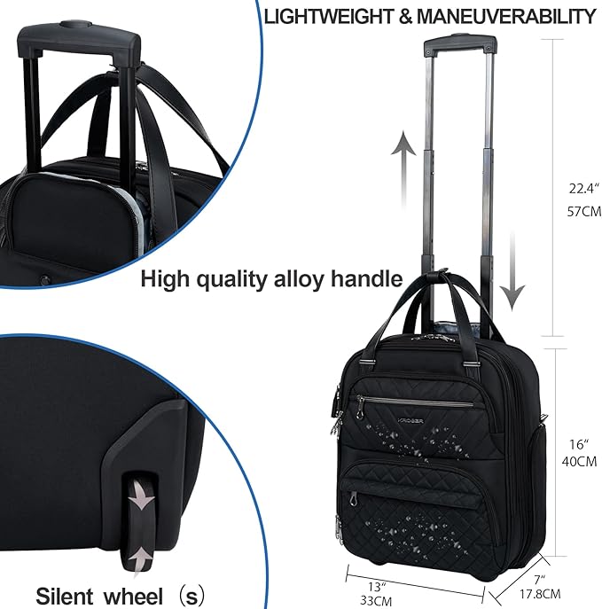 KROSER Carry On Underseat Multi-functional, 16-inch Underseater Lightweight Overnight Suitcase for Men Women, Black