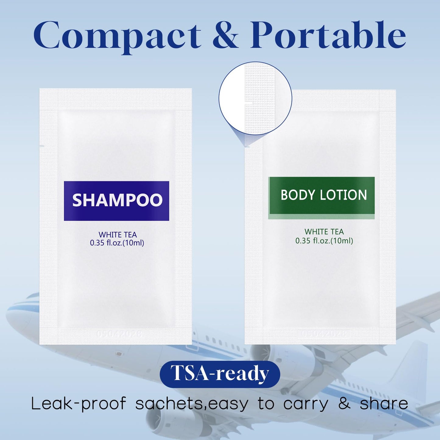 Travel Size Body Wash and Shampoo Bulk,Refreshing White Tea Scent,0.35 fl oz,Individually Wrapped Mini Shower Gel Shampoo Hygiene Kits for Travel/On The Go/Homeless Care/Hotel Guests(Pack of 200)