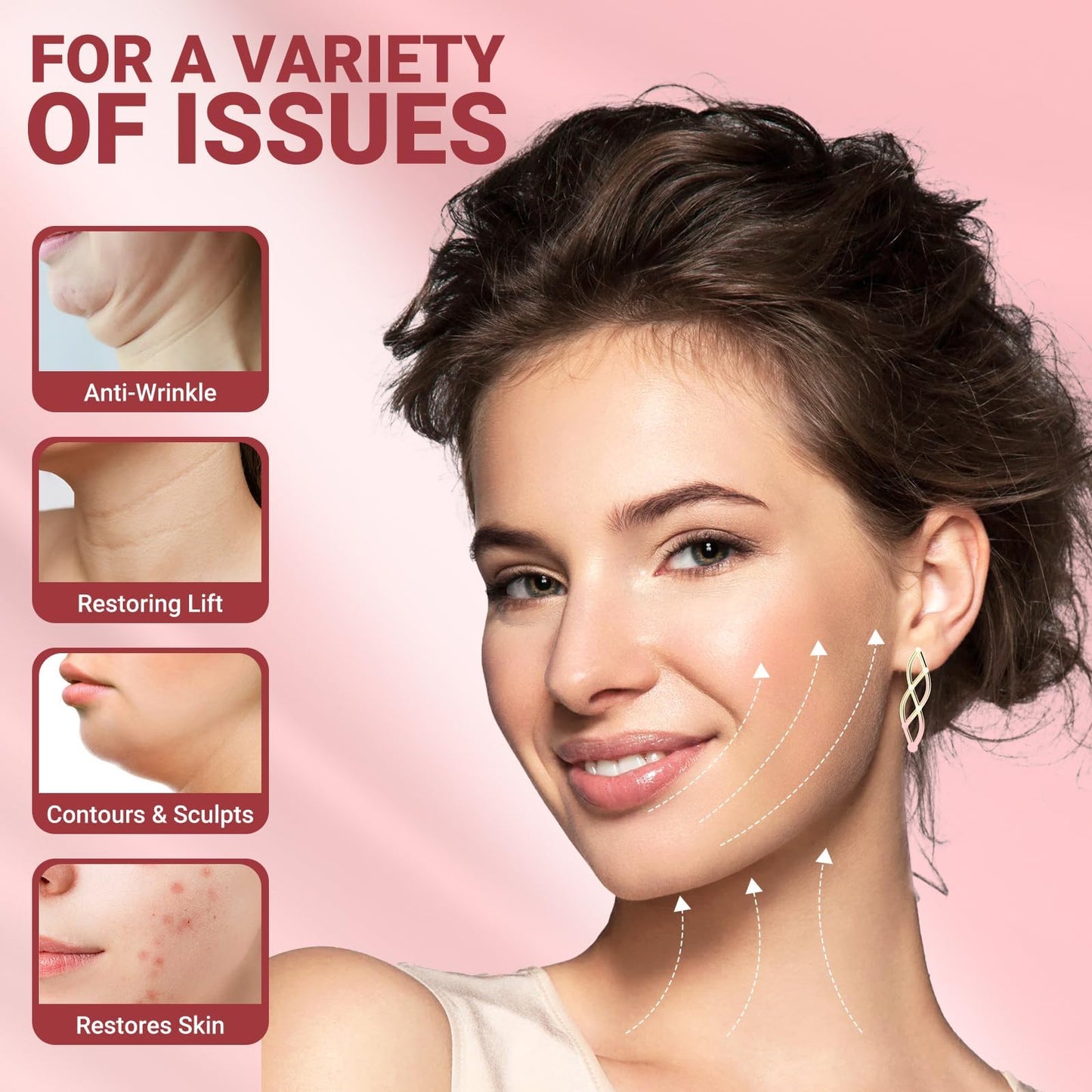 Juskaa Reusable V Line Lifting Mask with Chin Strap for Sleeping,Face Lift Prevent Sagging, Jaw Exerciser,Pink,M