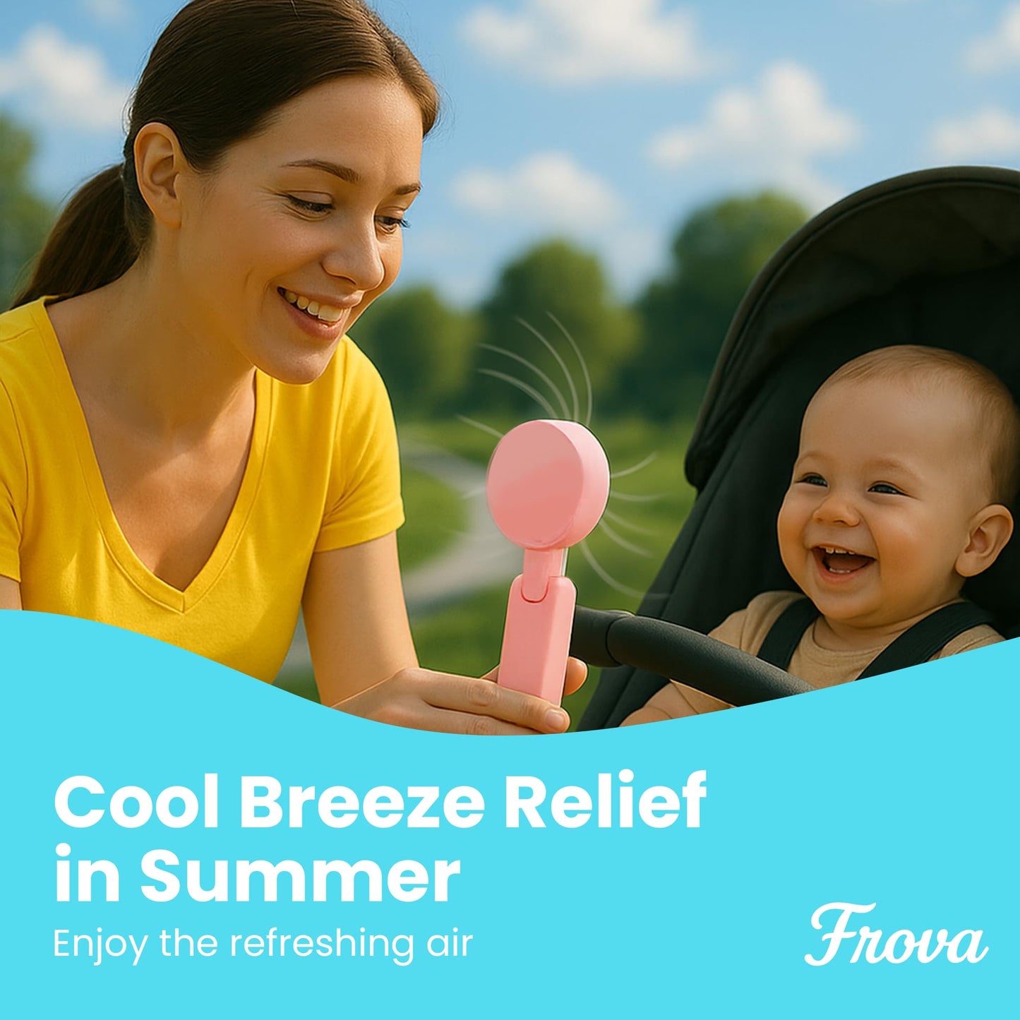 FROVA Zephyrus Portable Handheld Fan – 5200 mAh USB‑C Rechargeable, 5‑Speed Quiet Brushless – Foldable Pocket‑Size with Stand, Lanyard & Pouch