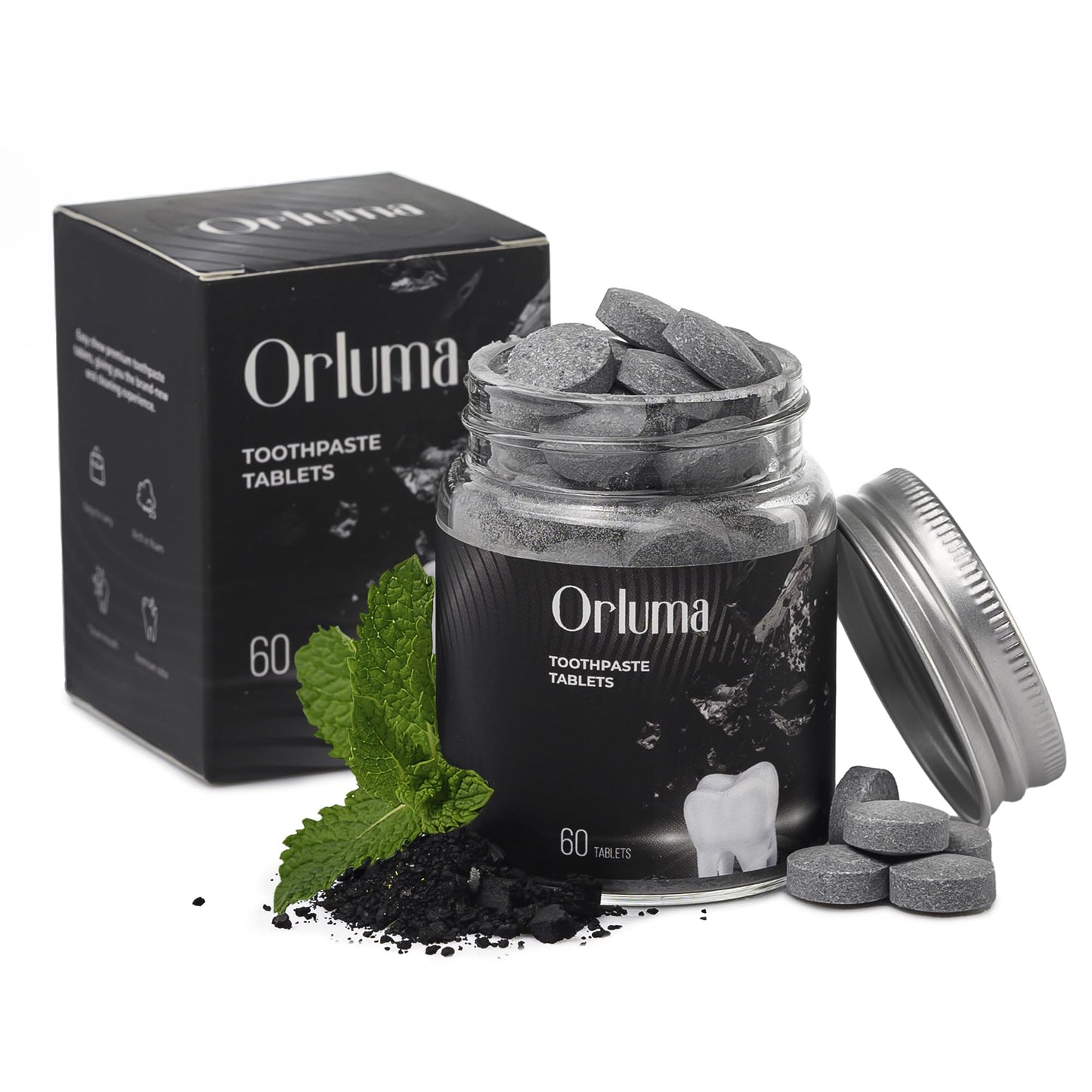 Charcoal Toothpaste Tablets Fluoride Free – Travel Size Toothpaste for Whitening, Fresh Breath & Clean Teeth – Natural Mint Dental Tablets – Portable Oral Care – 60 Count Jar for Daily Use