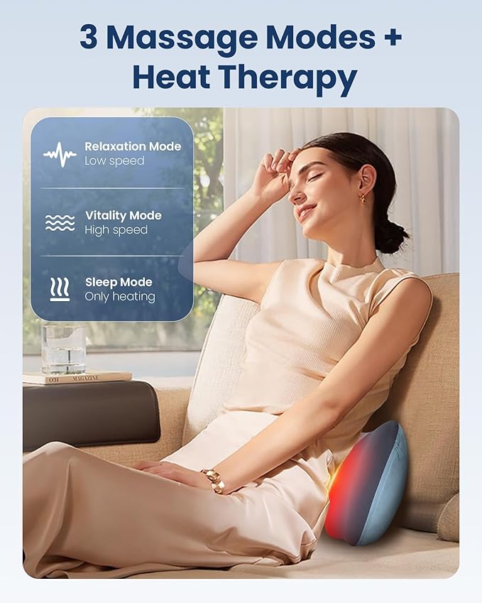 COMFIER Shiatsu Neck and Back Massager with Heat, Neck Massager Pillow with 3D Kneading Deep Tissue, Cordless & Portable, Soothes Muscle Tension at Home, Office, Travel,Ideal Gift for Men & Women