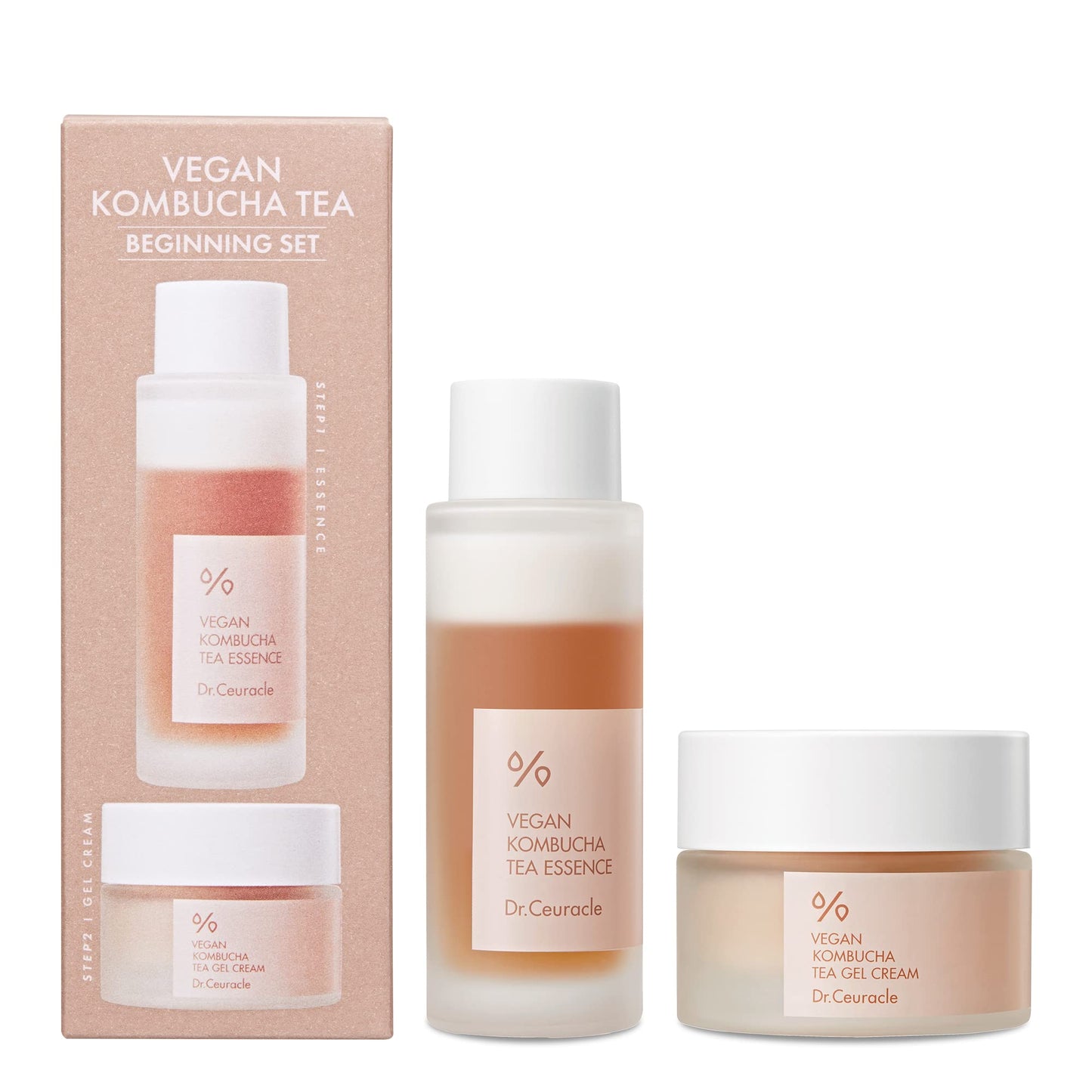 Dr.Ceuracle Vegan Kombucha Tea Beginning Set - Korean Skincare Set for Stocking Stuffers, Travel & Business Trip, Mini Size Essentials included Essence, Gel Cream