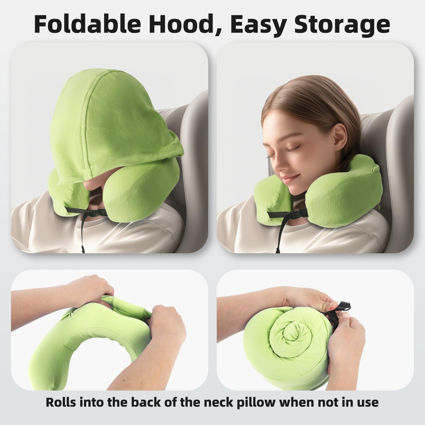 ALLINCOZY Privacy-Friendly Hooded Travel Pillow for Kids & Adults, Sensory-Friendly, Memory Foam Neck Support for Airplane, Car & Train, Breathable Fabric, Portable, Ultimate Comfort