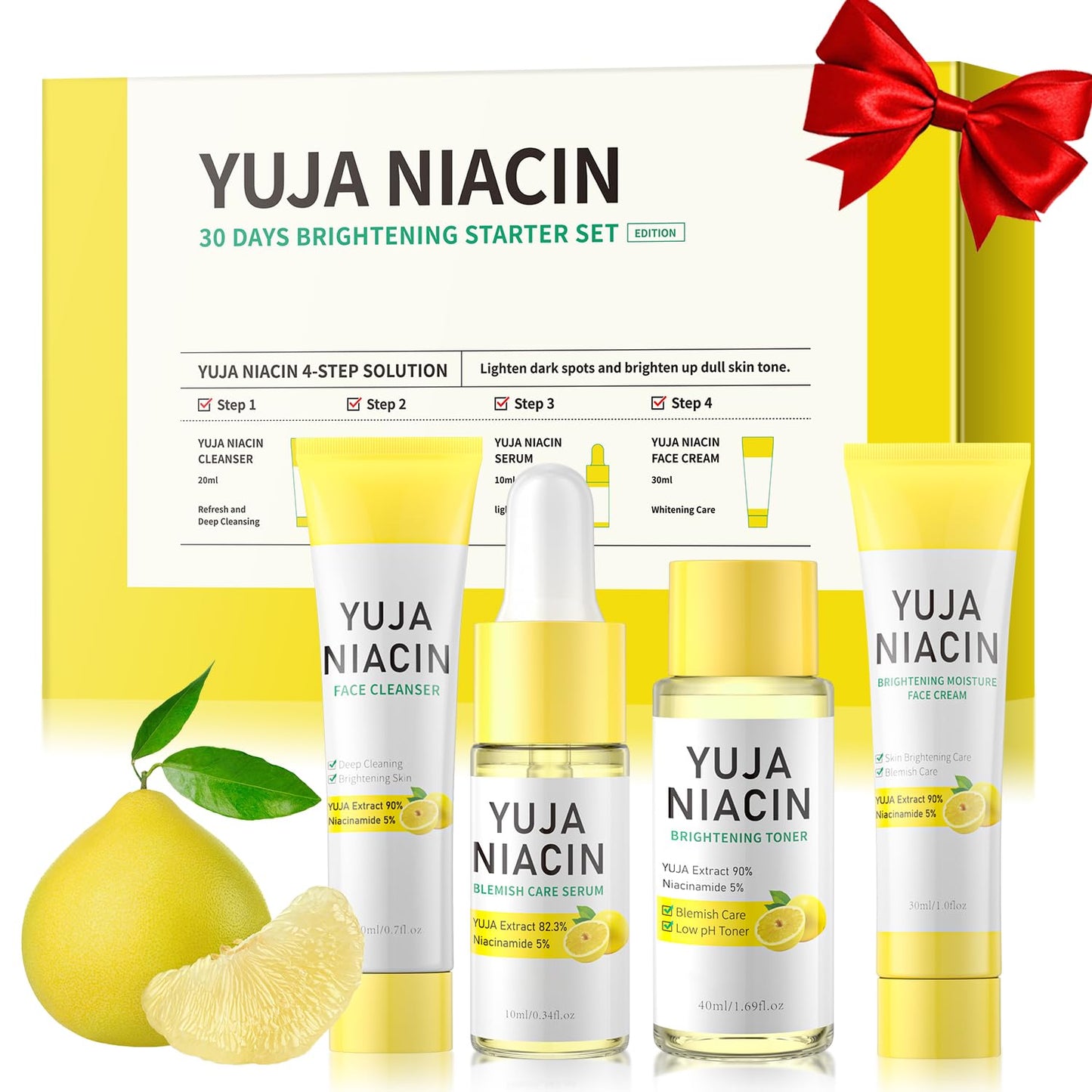 Niacinamide Skin Care Set, Yuja Niacin Skincare Kit,Skin Care Set Kit,Face Cleanser Wash, Toner, Niacinamide Serum, Face Cream For Moisturizing Facial Kit for Women Men Even Skin Tone Travel Size