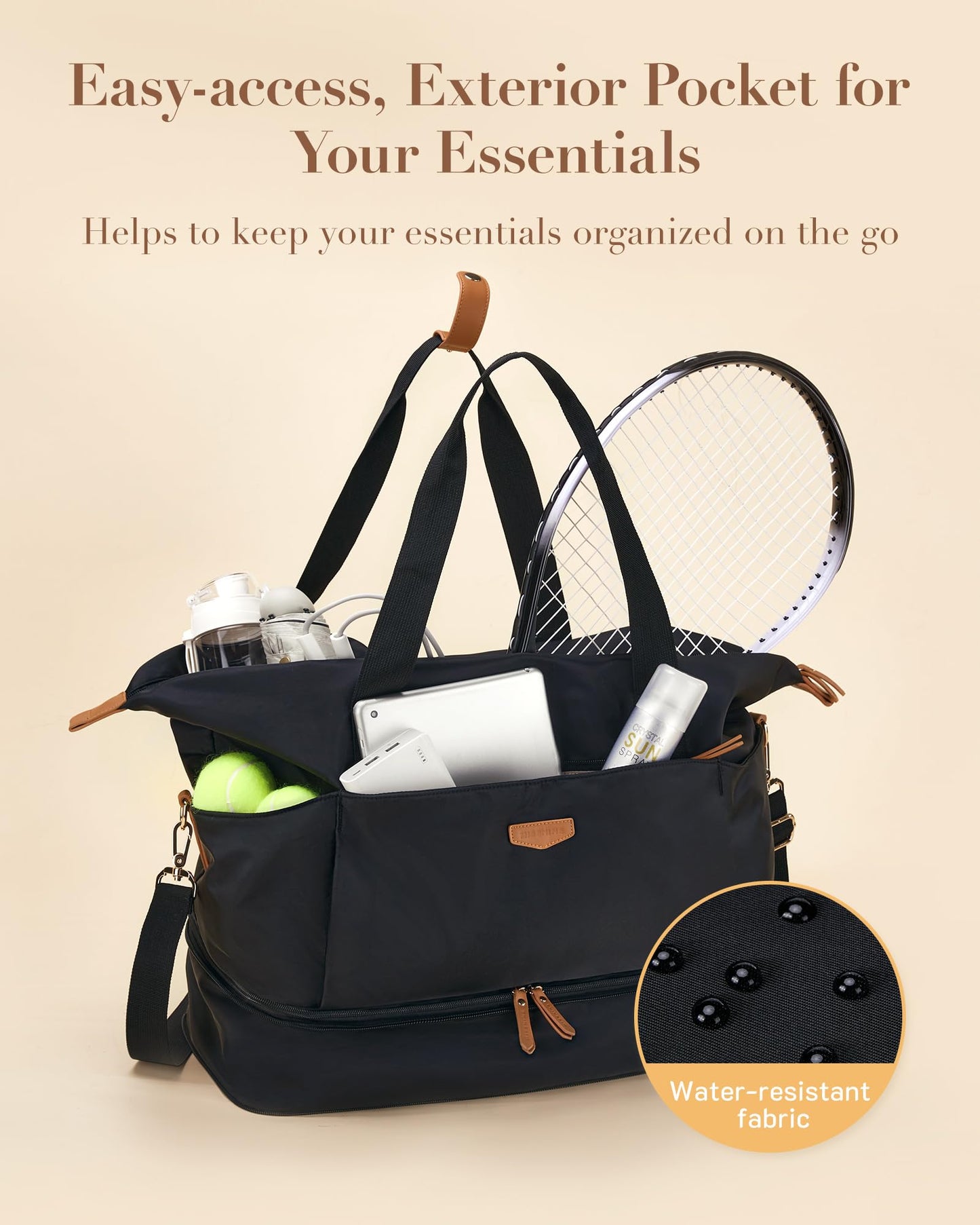 Missnine Weekender Bag for Women, Foldie Travel Bag Expandable with Shoes Compartment Travel Duffel 50L Carry on Overnight Gym