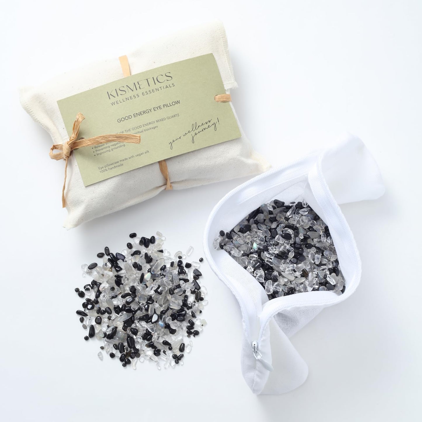 KISMETICS - Weighted Eye Pillow for Relaxation, Sleeping, Yoga, SPA and Travelling, 100% Natural Crystals Mixed with Labradorite and Obsidian, Cooling Eye Pillow, Reusable, Relaxation Gift for Women