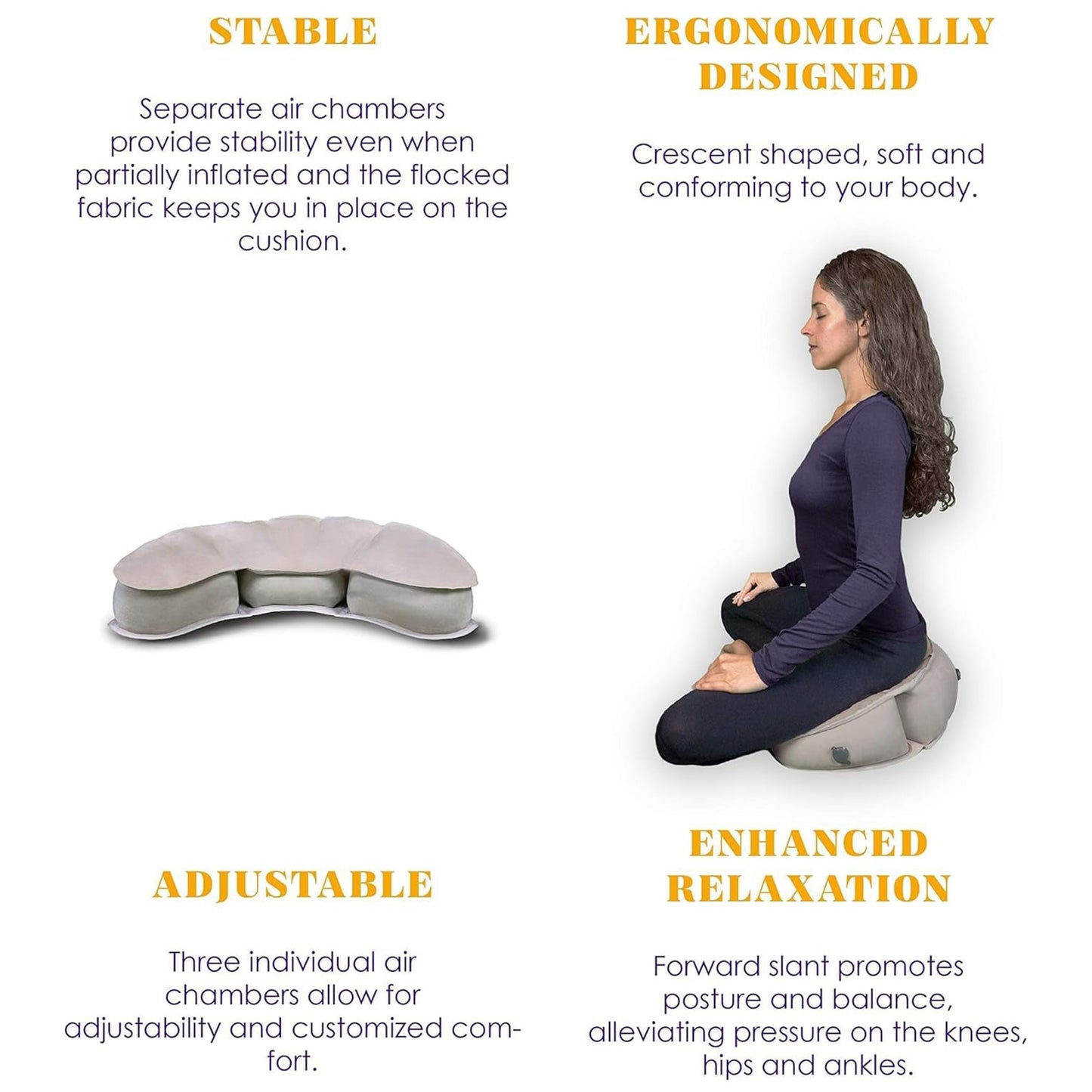 Air Meditator Inflatable Meditation Cushion and Travel Pillow – Meditate on Air in Total Comfort with Adjustable Three-Chamber Design for Enhanced Posture and Portability, Black