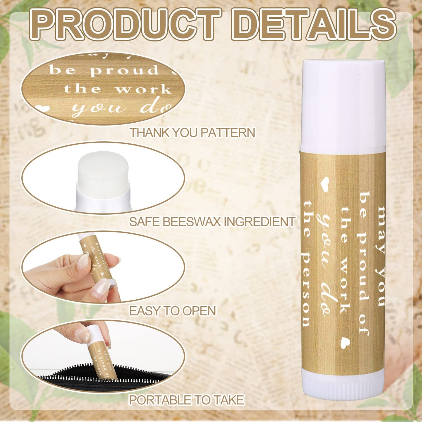 Demissle 100 Pcs Appreciation Lip Balm Gifts Bulk Thank You Inspirational Vanilla Ingredients Lips Care Products for HR Professional Appreciation Day Employee Coworker