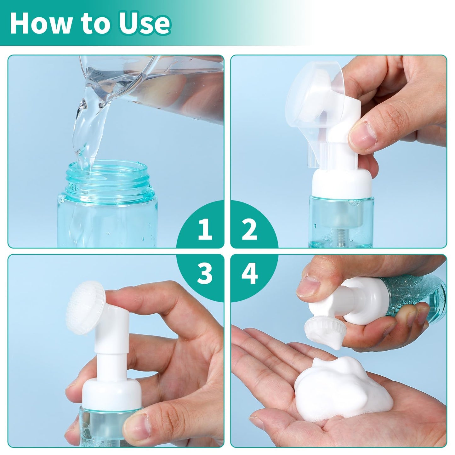 3Pcs 2oz Empty Facial Cleanser Foaming Bottle Mousse Foam Gel Head Wash Brush Foam Bottle Pressure Type Cleansing Milk Beater Mini Foaming Soap Pump Dispenser for Travel Hand Soap Lash Clean Shampoo