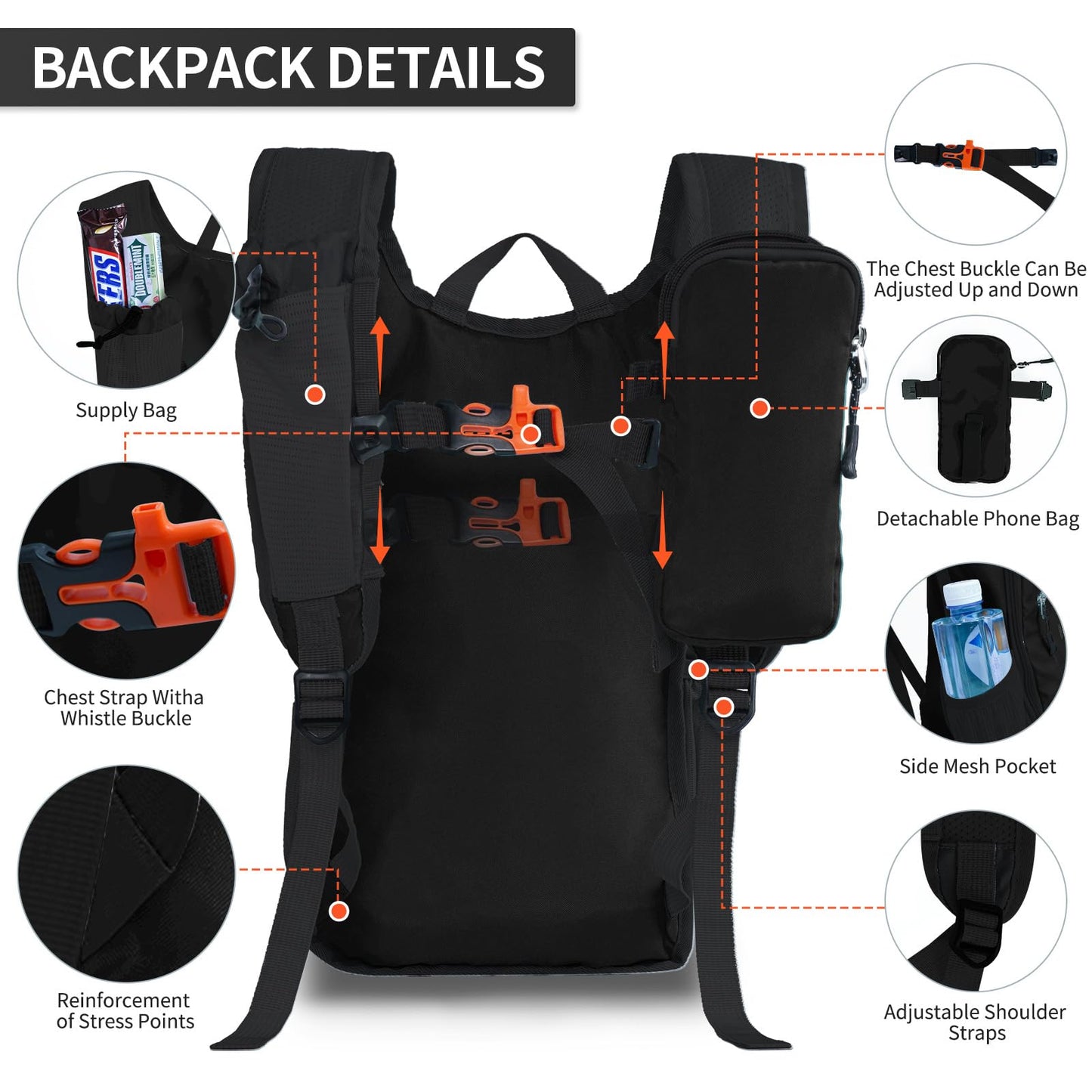 HIGH EXPERIENCE Hiking Backpack 10L/15L Small Daypack Lightweight Packable Travel Foldable Water Resistan for Women Men (Black, 10L)