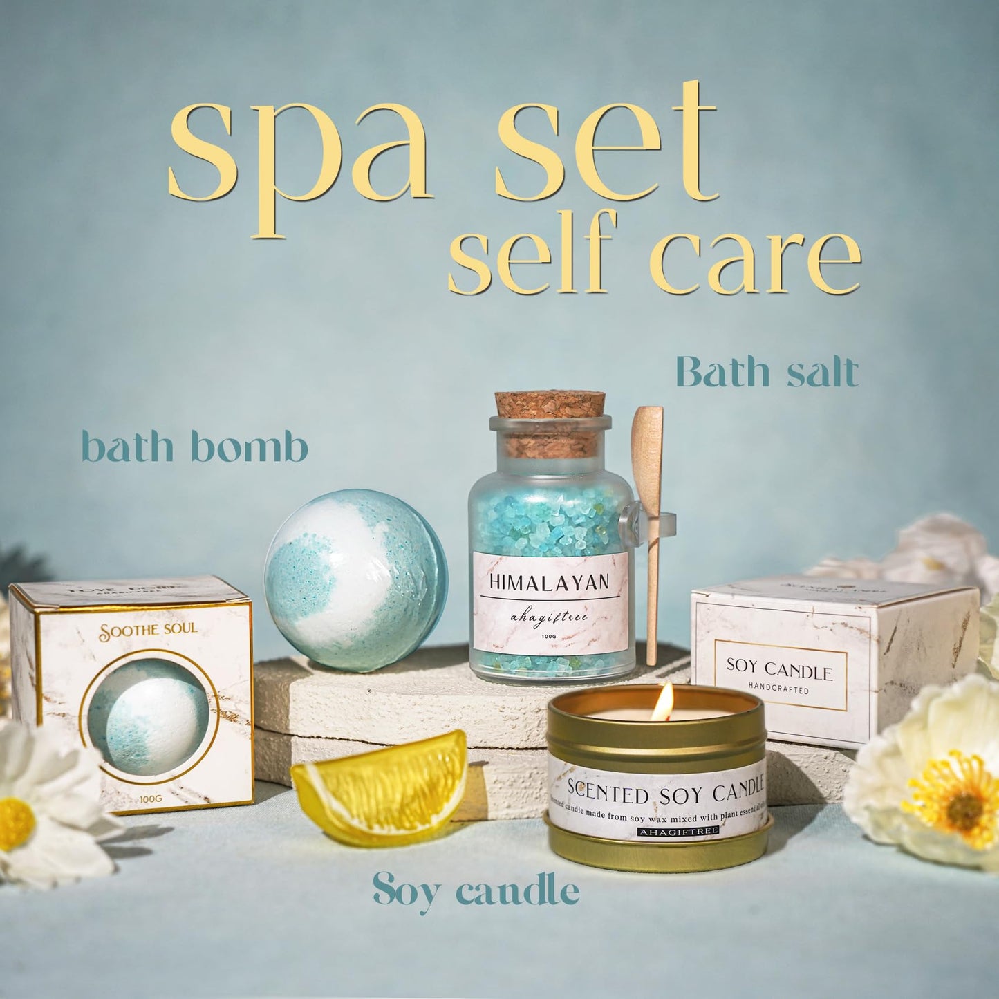 Birthday Gifts for Women Self Care Gifts Get Well Soon Gifts Baskets for Women After Surgery with moon lamp, 11PC Spa,Thinking of You Gift, Care Package for Mom Friend (turquoise)