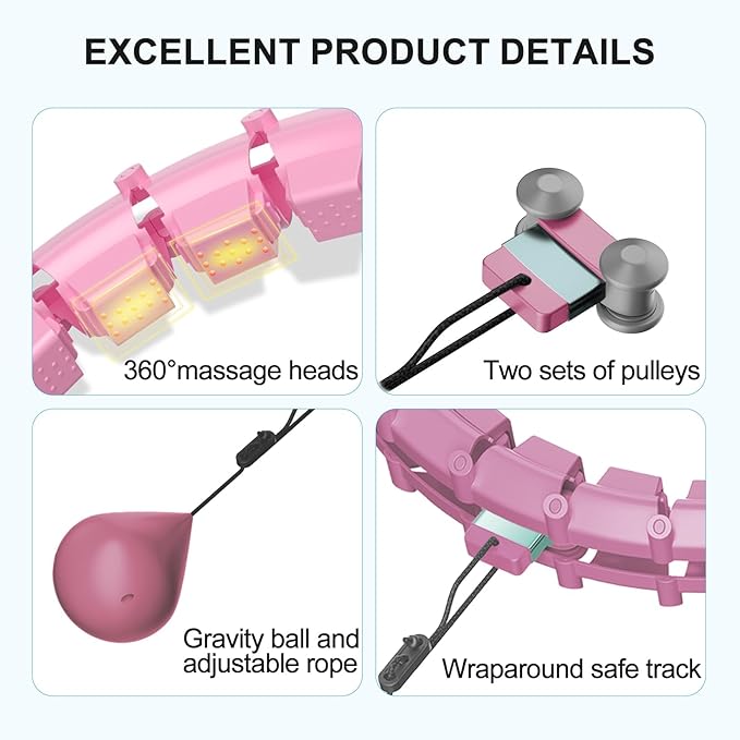 Plus Size Silent Weighted Hula Infinity Fitness Detachable Hoops 65-Inch 32 Knot, Smart Noiseless Infinity Hula for Women, 2-in-1 Waist and Abdominal Home Workout Equipment,