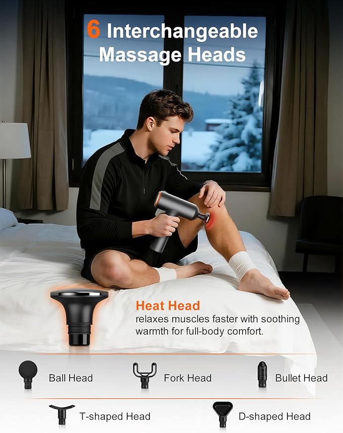 arboleaf Thermal Massage Gun Deep Tissue with Heat, Handheld Muscle Percussion Massager with Full-Metal Head, 6 Replacements for Athletes Pain Relief, Relax, Gifts for Men and Women