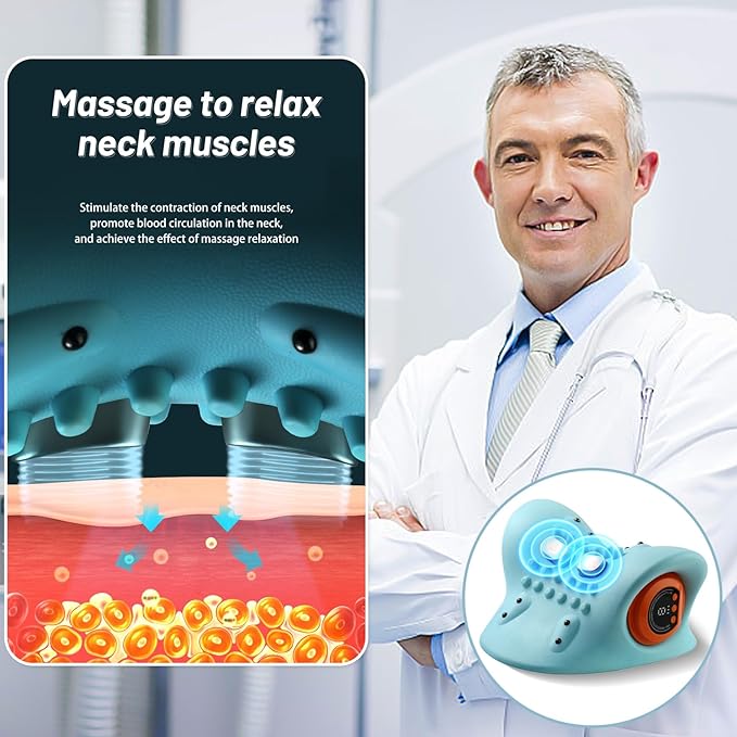 Neck Massager, Masajeador de Cuello, 3 Modes Electric Neck and Shoulder Relaxer Pillow, with Heat 26° Angle Cervical Traction Device for Pain Relief Deep Tissue