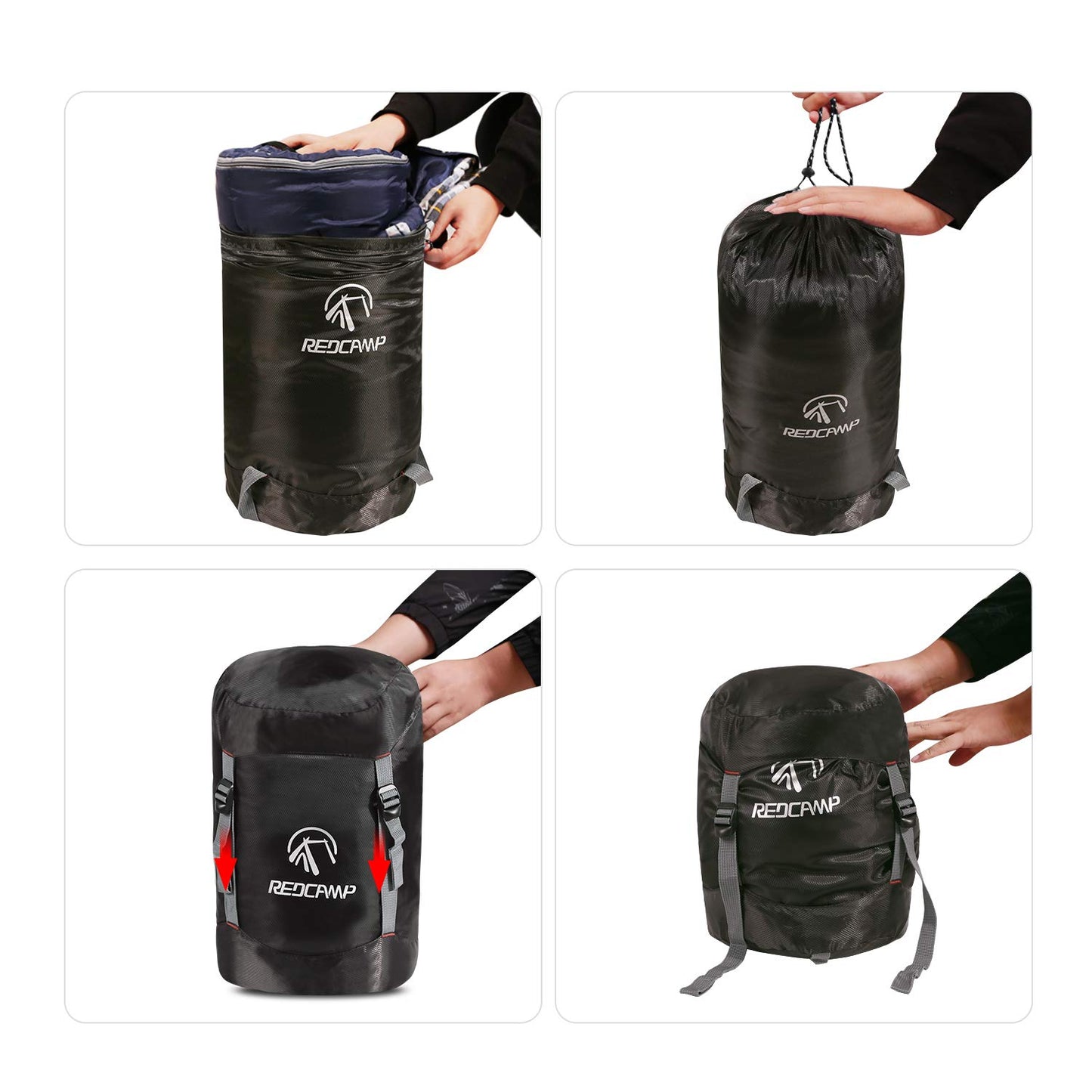 REDCAMP Compression Stuff Sack, 17L Lightweight Sleeping Bag Compression Sack Great for Backpacking, Hiking and Camping, Black