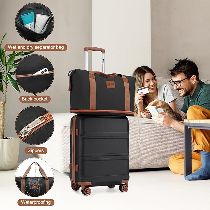 Kono Suitcase Set 3 Piece Luggage Set Expandable(only 28") Carry On Hardside Luggage with TSA Lock Spinner Wheels (Apricot Black, 6 piece set)