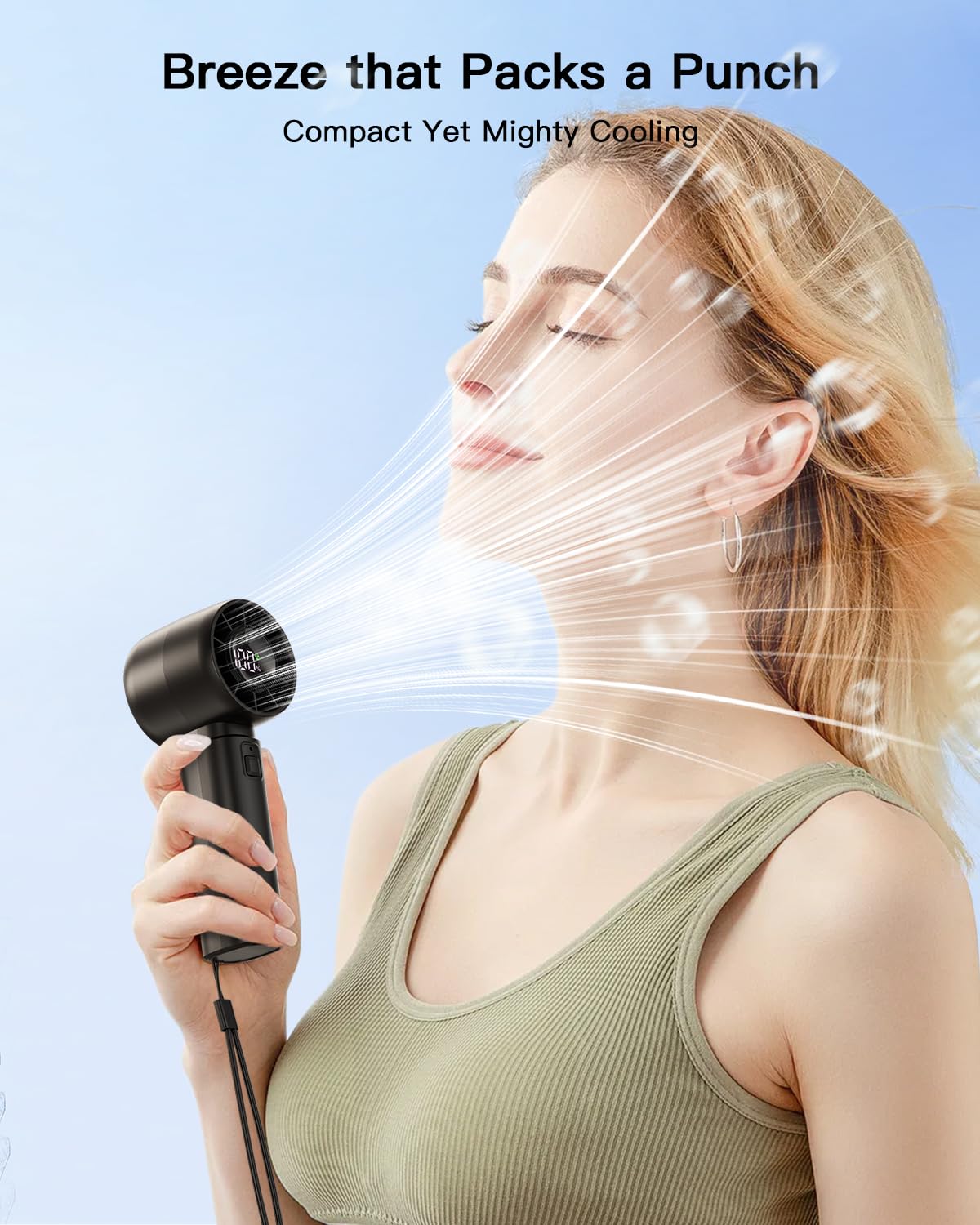 coldSky Portable Handheld Turbo Fan,5 Speeds High Speed Personal Fan With Digital Display,4000mAh Rechargeable Small Fans Max 12Hrs Cooling Fans For Outdoor, Travel Essentials