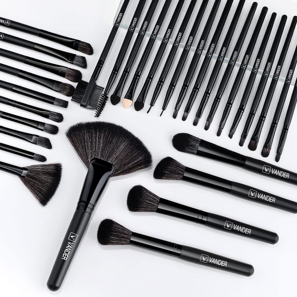 Vander Make up Brush Set, 32Pcs Professional Premium Synthetic Brochas Para Maquillaje, Foundation Powder Concealers Eyeshadow Eyeliner Brush Travel make up brushes set (Black)