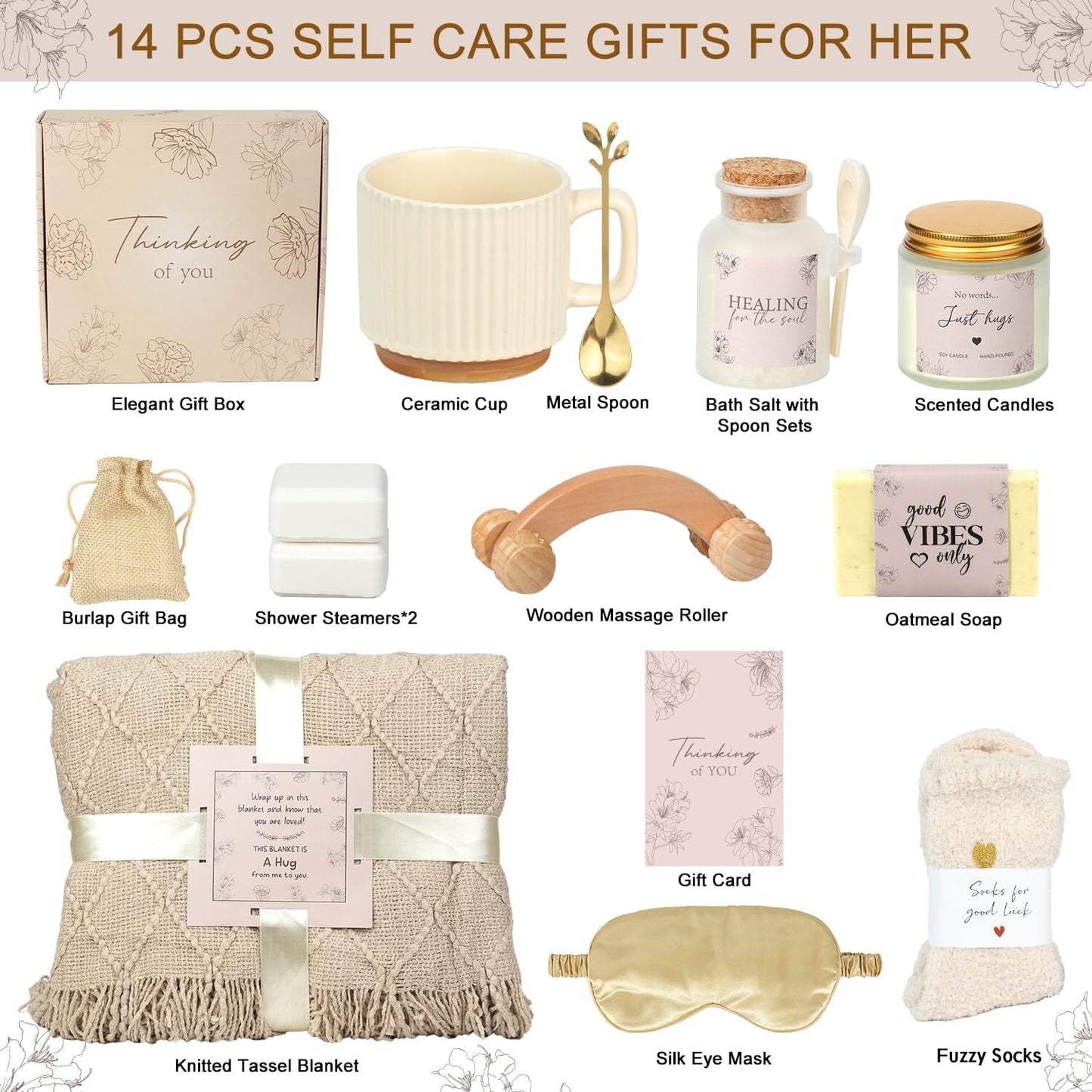 Thinking of You Gift Basket, Self Care Get Well Soon Birthday Gifts for Women, Relaxing Spa Gifts Basket Sick Care Package for Women, Relaxation Get Well Gift for Woman After Surgery, Sympathy Baskets