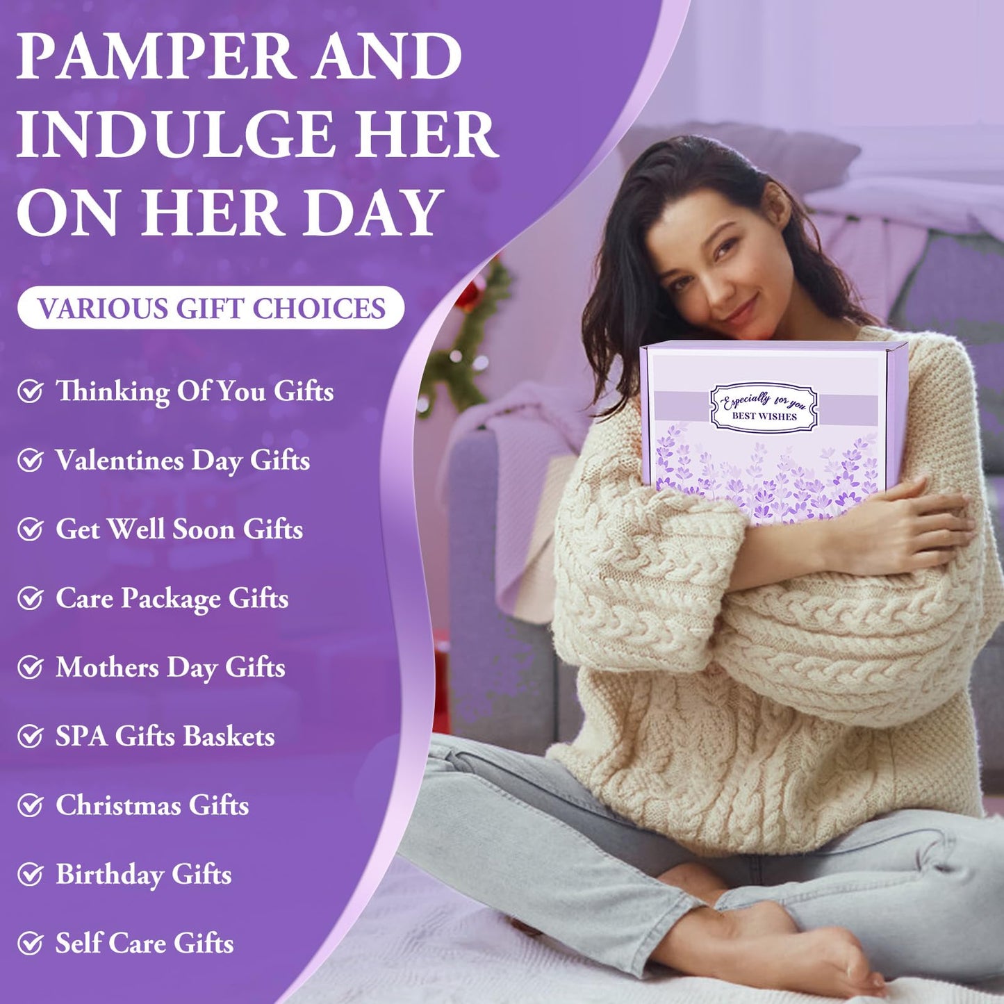 Gifts for Women, Lavender Gift Baskets, Birthday Gifts for Women, Bath and Body Relaxing Spa Gifts Self Care Gifts Care Package Home Spa Bath Gifts for Mom Sister Wife Female Friends Coworker Employee