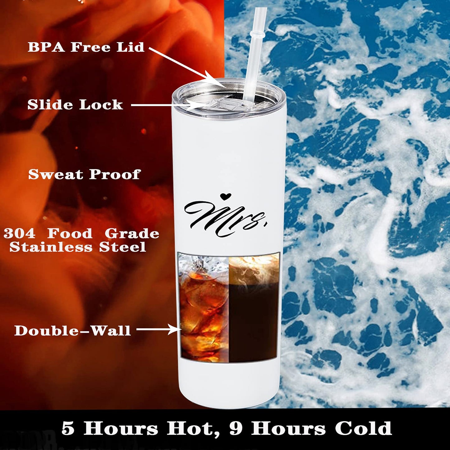 DHQH Mr and Mrs 2025 Tumbler Set, Engagement Wedding Gifts for Couples Wife Husband Bride To Be Newly Engaged 20oz Travel Tumbler Bachelorette Party Gifts