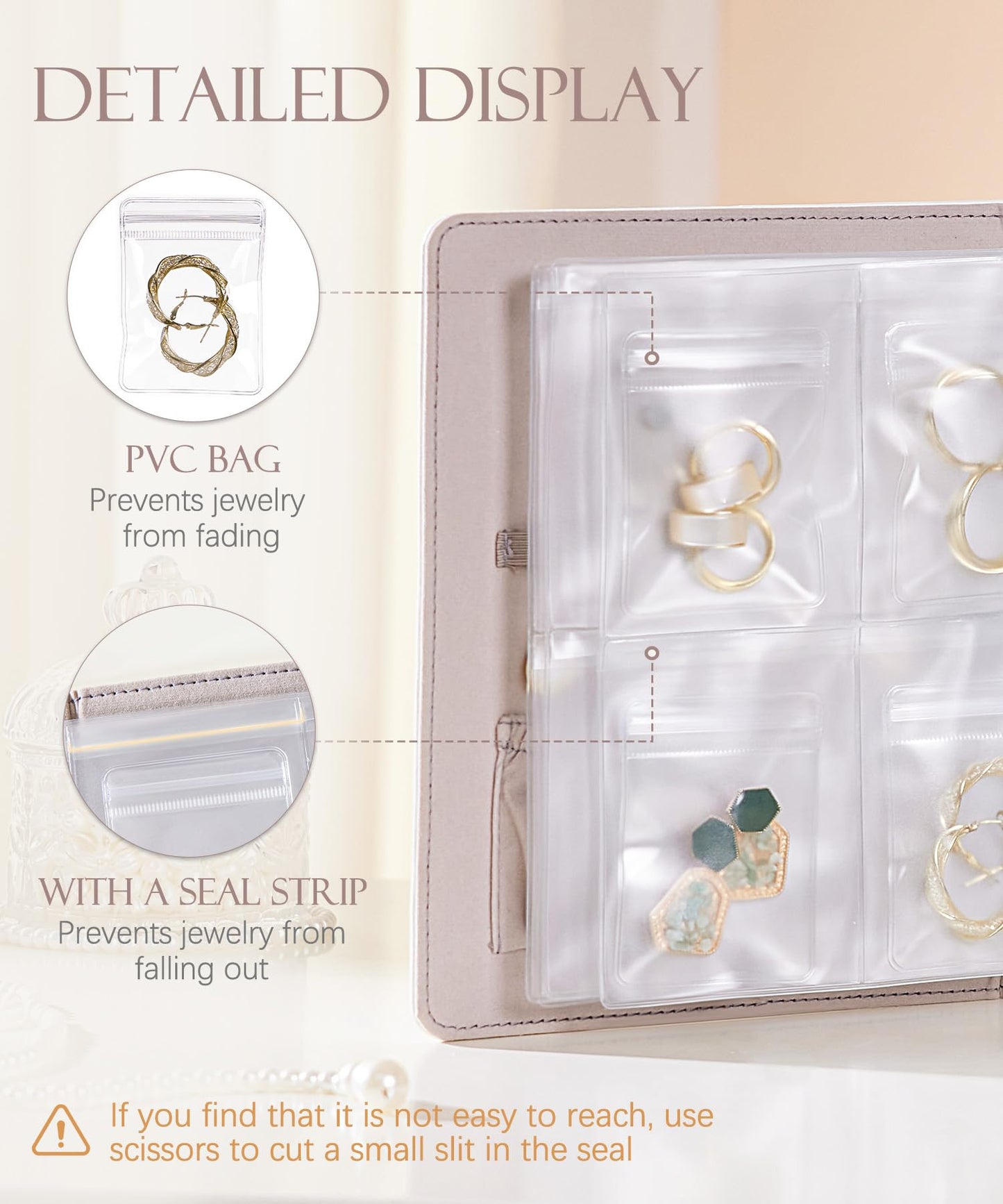 Homde Women Travel Jewelry Box: Traveling Organizer for Ring Necklace Bracelet - Storage Book with Plastic Pouches for Friend Sister Mother