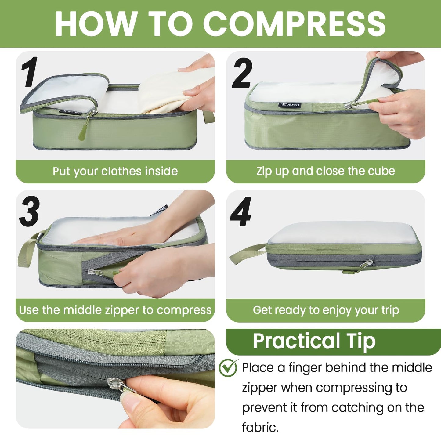 BAGAIL 6 Set Ultralight Compression Packing Cubes Packing Organizer for Travel Accessories Luggage Suitcase Backpack(70D FullMesh Matcha Green)