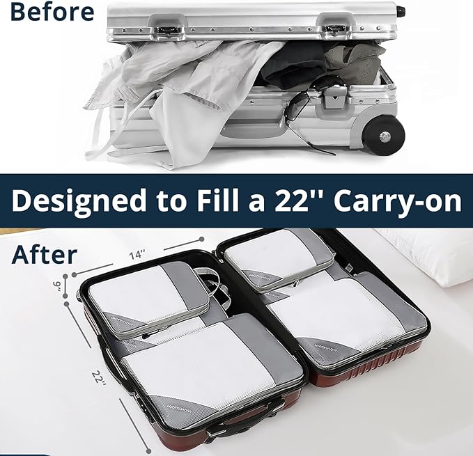 9 Set Compression Packing Cubes for Travel - Compressible, Lightweight, and Space-Saving Packing Cubes, Travel Essentials for Women, Grey