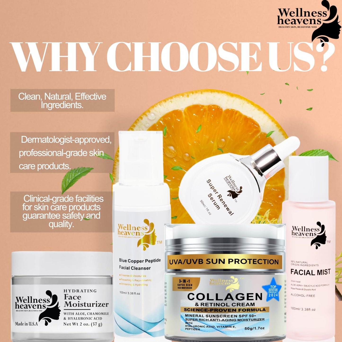 Daily Face Moisturizer with SPF 50 - Retinol, Hyaluronic Acid & Collagen with Age-Defying, Lift & Firm Cream and Sun Protection - Day & Night Repair Moisturizing Anti-Aging Sunscreen Lotion | 1.7oz