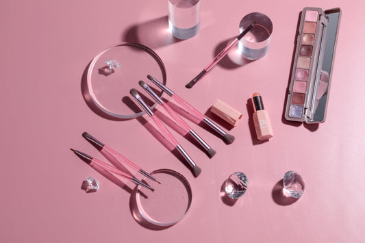 BS-MALL 6 Pcs Double-ended makeup brush set with Silicone Lip brush - eyeshadow Brush, concealer Brush, blush brush for Even application, Multi-purpose Portable makeup brushes for Daily Use (Pink)