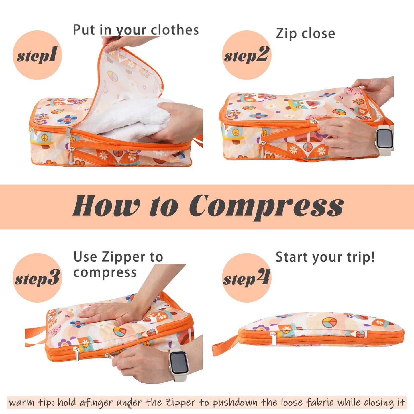 Hitanfe 8 Pcs Compression Packing Cubes Travel for Suitcases, Waterproof Luggage Organizer Washable Storage Bags Set for Backpack Travel- Packaging Cubes for Carry-Ons and Storage