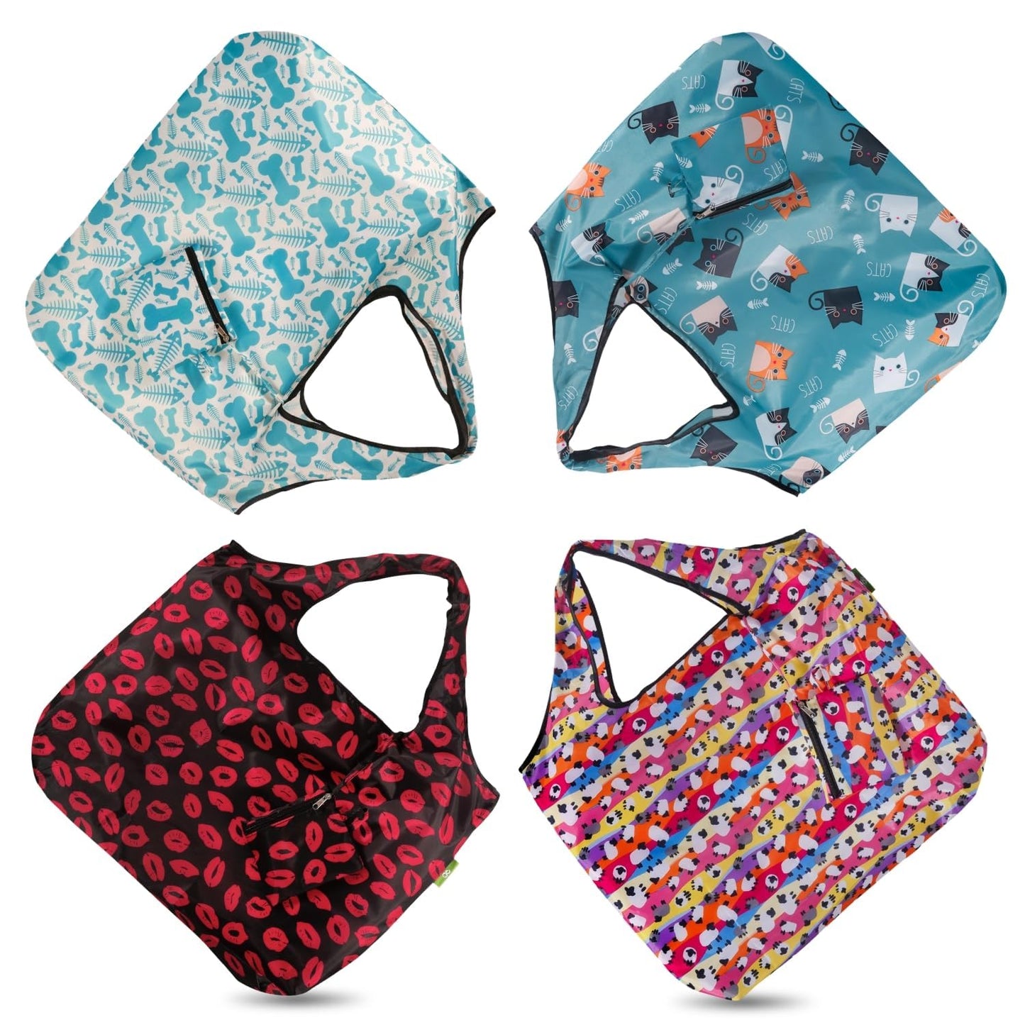 ECO CHIC Foldable Reusable Large Recycled Grocery Bags Lightweight Shopping Tote Bags with Storage Pouch - Collection of 4 bags