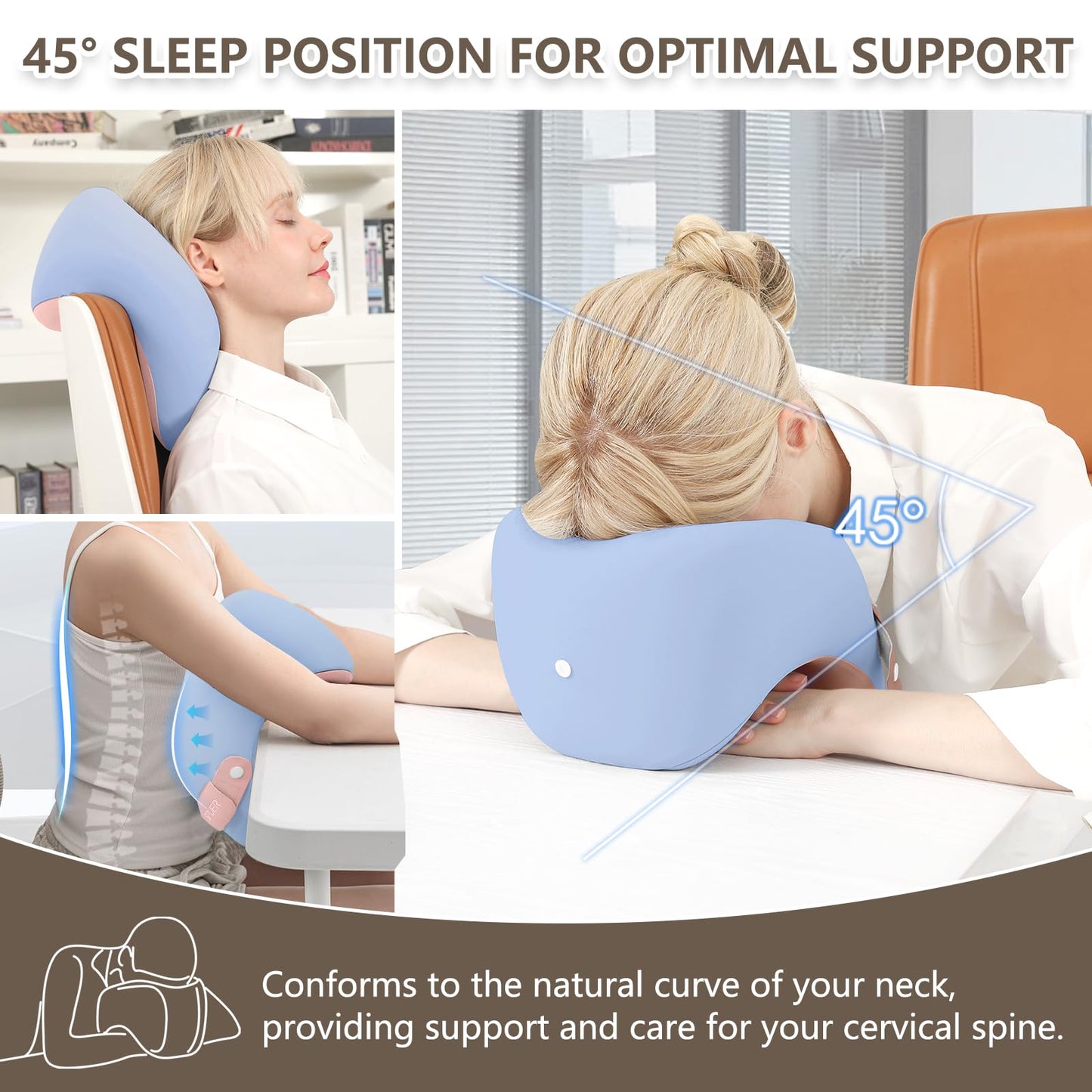 2in1 Ergonomic Memory Foam Travel Neck Pillow – Upgrade Travel Pillow for All Sleep Positions on Flights, Road Trips, and Long Distance Travel with Drawstring Bag (Adjustable - Blue and Pink)