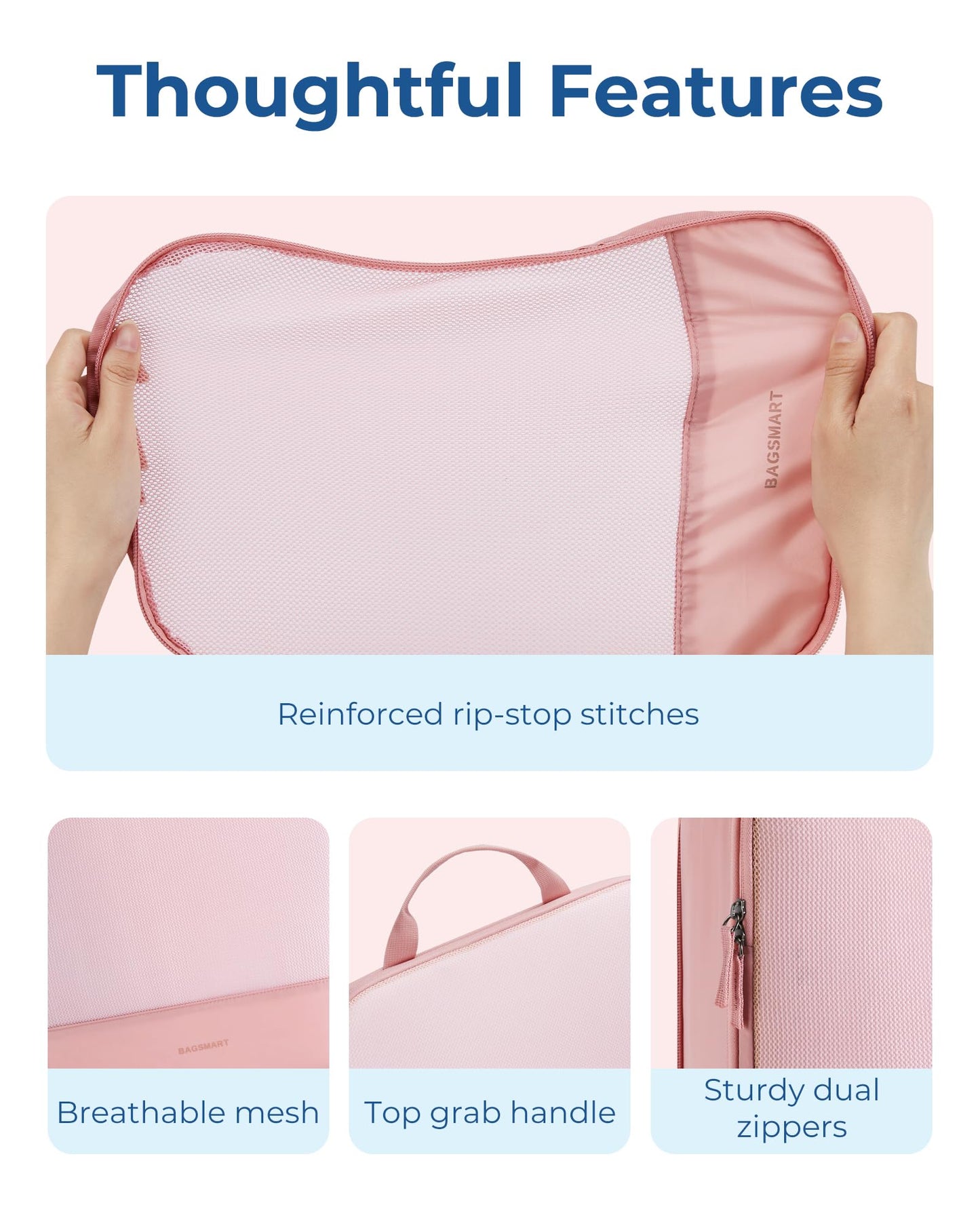 BAGSMART Hanging Compression Packing Cubes for Closet Organizers And Storage, 6 Set Suitcase Organizer Bags Set, Cruise Travel Essentials for Women, Beige