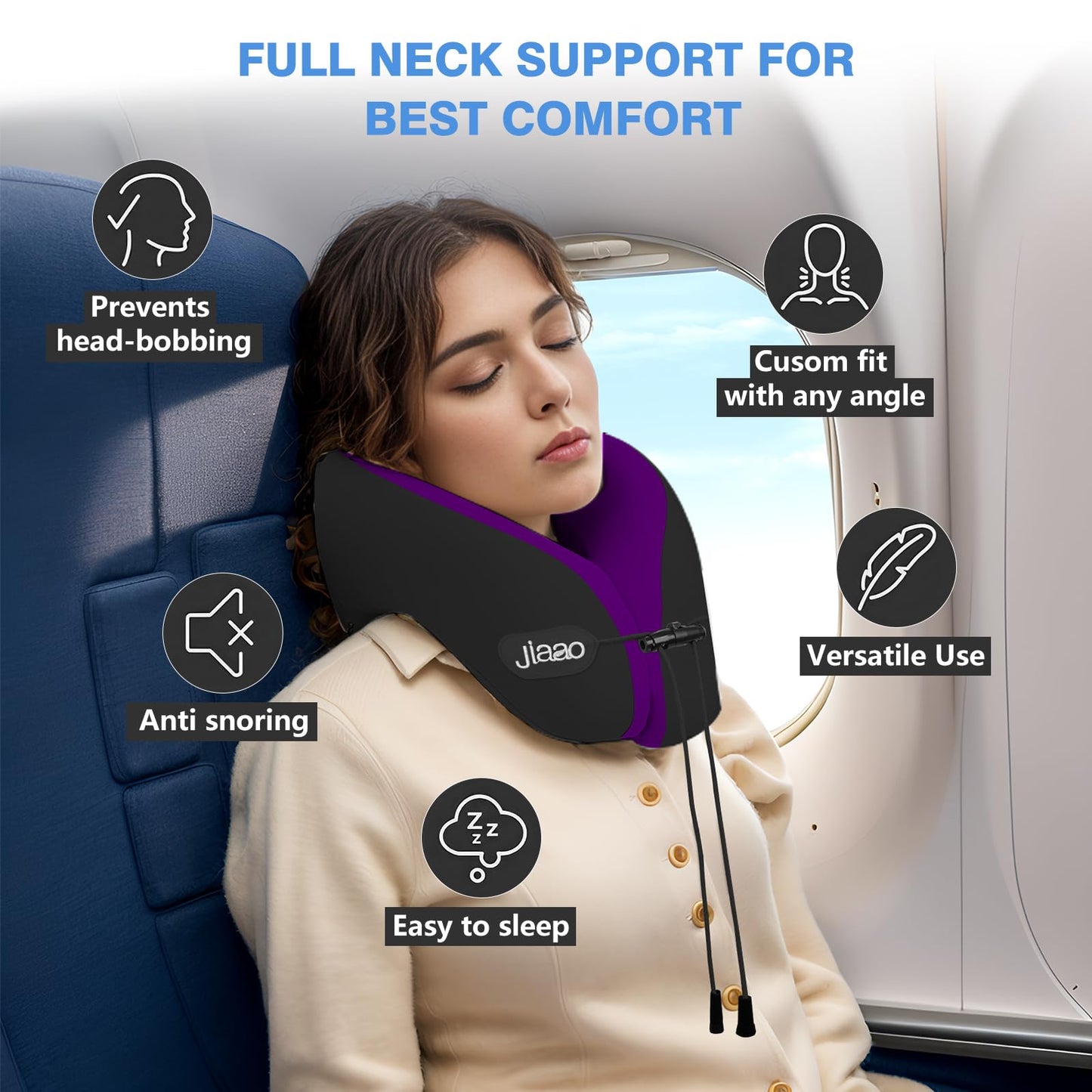 jiaao Travel Neck Pillow for Airplanes, Neck Pillow for Traveling,360º Ergonomic Memory Foam Travel Pillow, Soft and Breathable Cover,Portable Pillows for Car, Train or Airport Travel Essentials