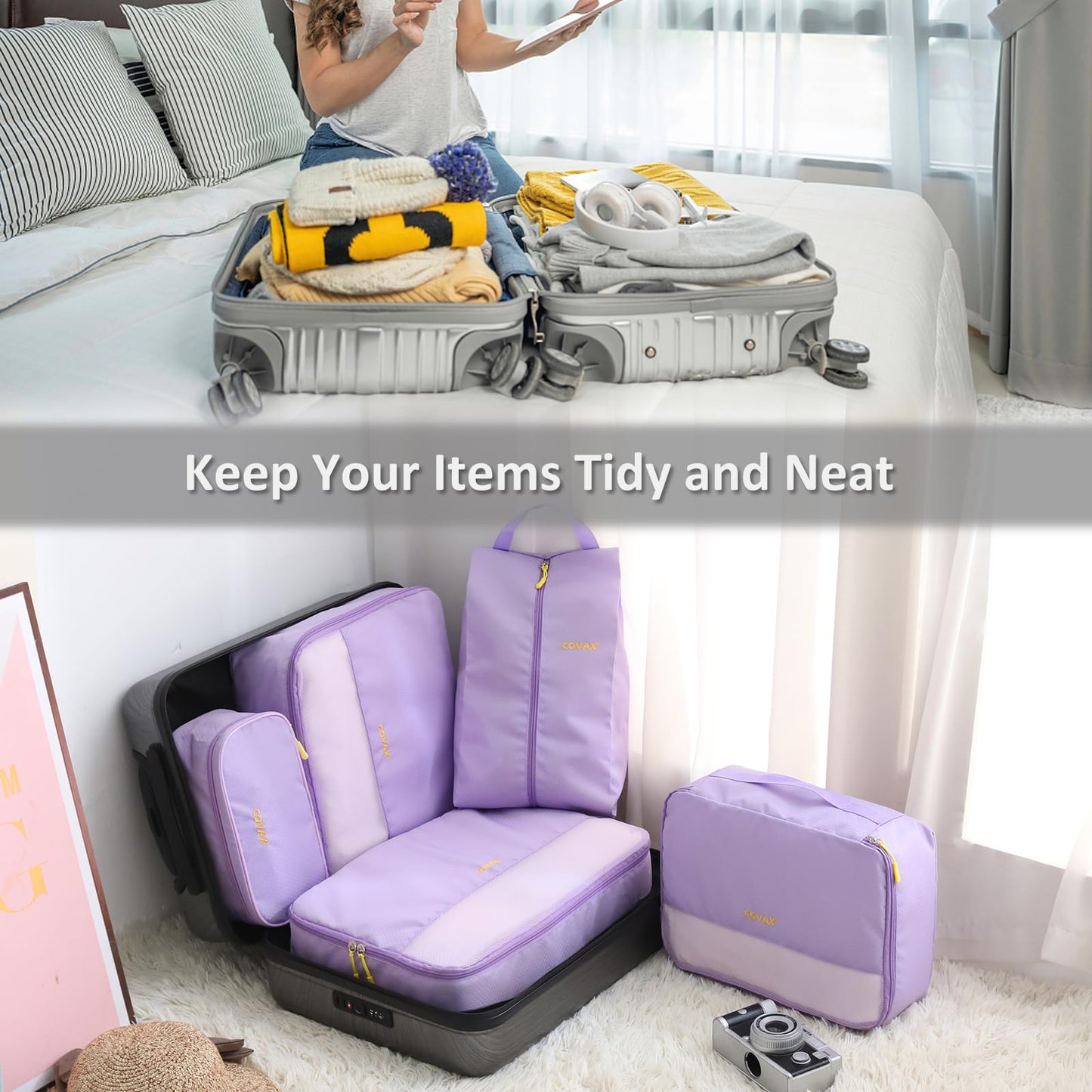 COVAX Packing Cubes for Suitcases, 5 Set Travel Luggage Organizer Bags and Storage Packing Cubes for Women Men, Purple