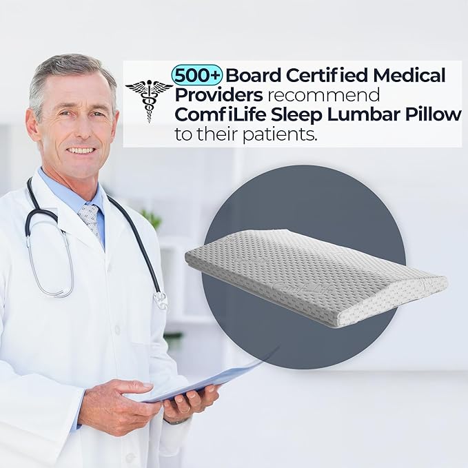 ComfiLife Lumbar Support Pillow for Sleeping Memory Foam Pillow for Back Pain Relief - Side, Back and Stomach Sleepers- Triangle Wedge Pillow - Bed Rest Pillow - Medium-Soft (White, Standard)
